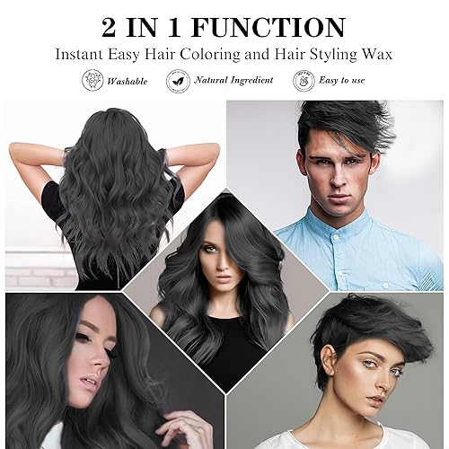 Miniatura 4 de Cera temporal de color negro para el cabello, 4.23 onzas, tinte en crema para peinado natural instantáneo, barro de coloración desechable para