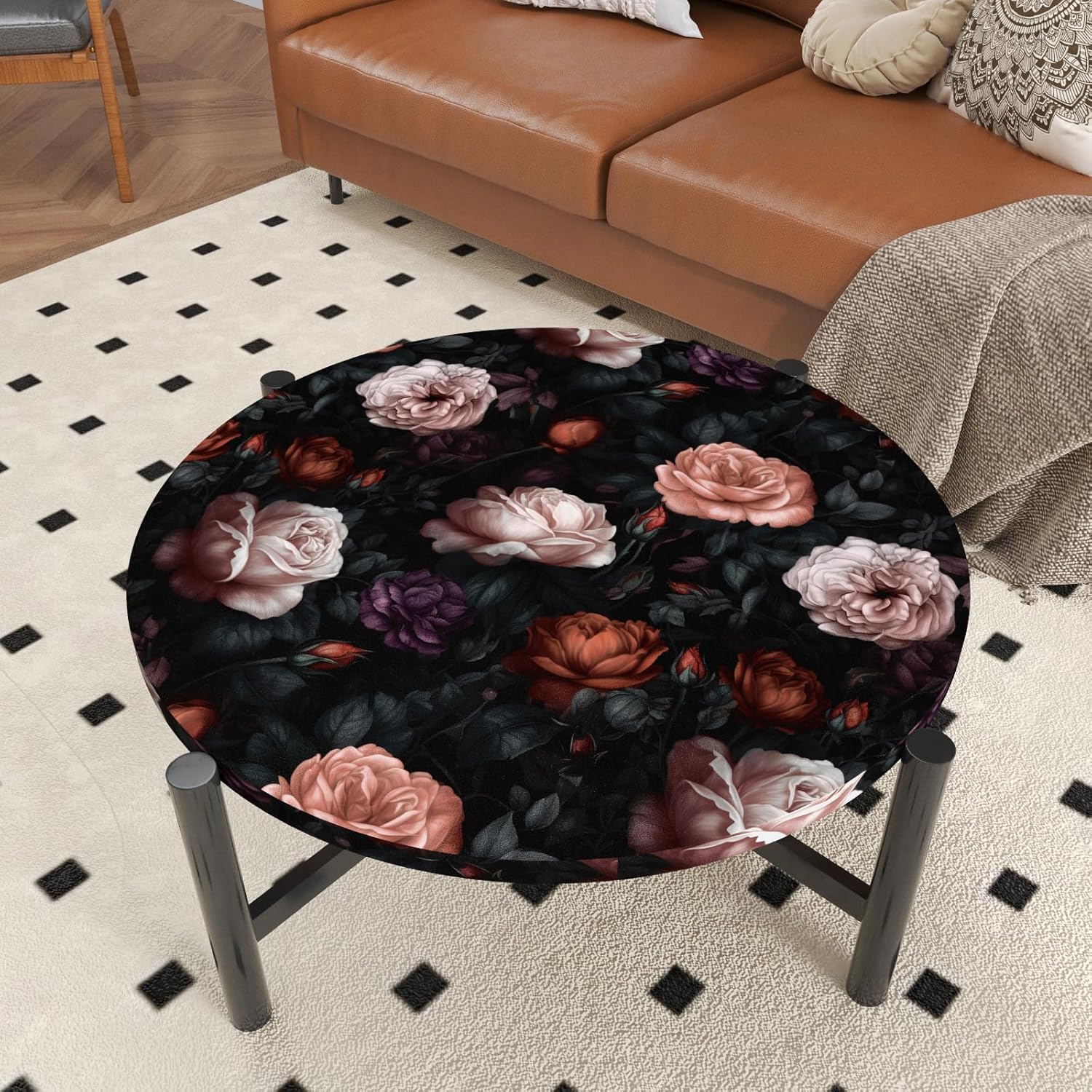 BOKEBEVE Extra Long Rose Floral Contact Paper Wallpaper Peel and Stick Vintage Boho Wall Paper for Countertop Cabinet Renter Friendly Removable Self Adhesive Black Red Pink 17.5 x 393.5In
