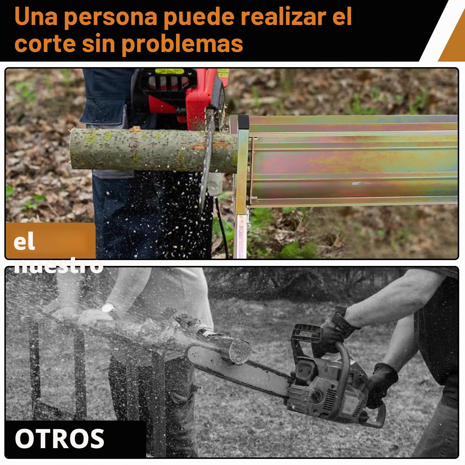 Caballete con soporte de motosierra, protector de cadena, varilla medidora, soporte de sierra plegable hasta 150 kg, diseño estable, adecuado para aserraderos, talleres