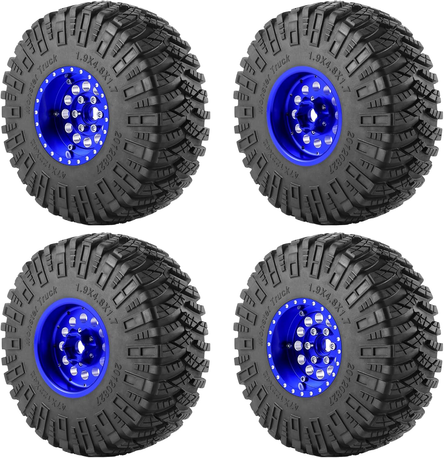 RCLIONS 4PCS Aluminum 1.9" Beadlock Wheels Rims with 122mm Tires for Axial SCX10 I II III TRX4 GEN7 GEN8 1/10 RC Crawler Truck Car Upgrades (Blue)