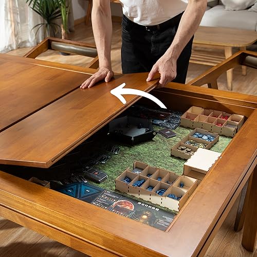 Miniatura 3 de Mesa de juego de mesa de madera maciza con mesa extraíble para 4 a 6 jugadores, mesa de juegos y comedor, incluye alfombrilla de juego y portavasos