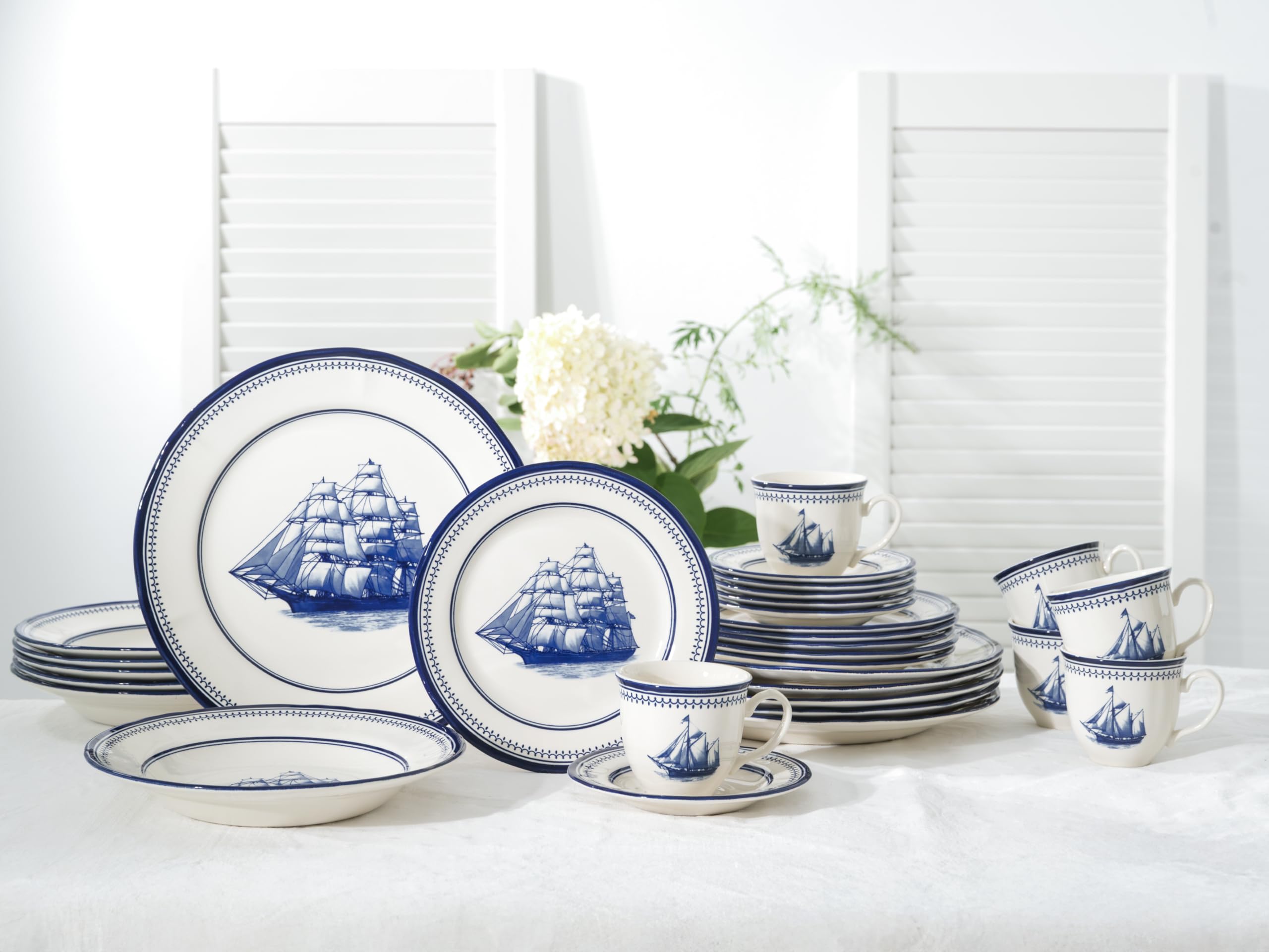 CreaTable, 24486, Serie Segelschiff Blau, 30-teiliges Geschirrset für 6 Personen, Kombiservice aus Steingut, spülmaschinen- und mikrowellengeeignet, Qualitätsproduktion