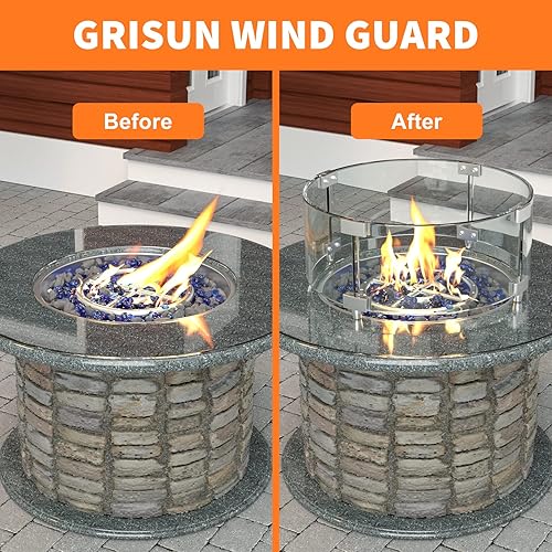 Miniatura 6 de Grisun Vidrio de fuego de colores mixtos para hoguera, 12 pulgada, 10 libras y protector de viento redondo de vidrio para hoguera, 17 x 17 x 6