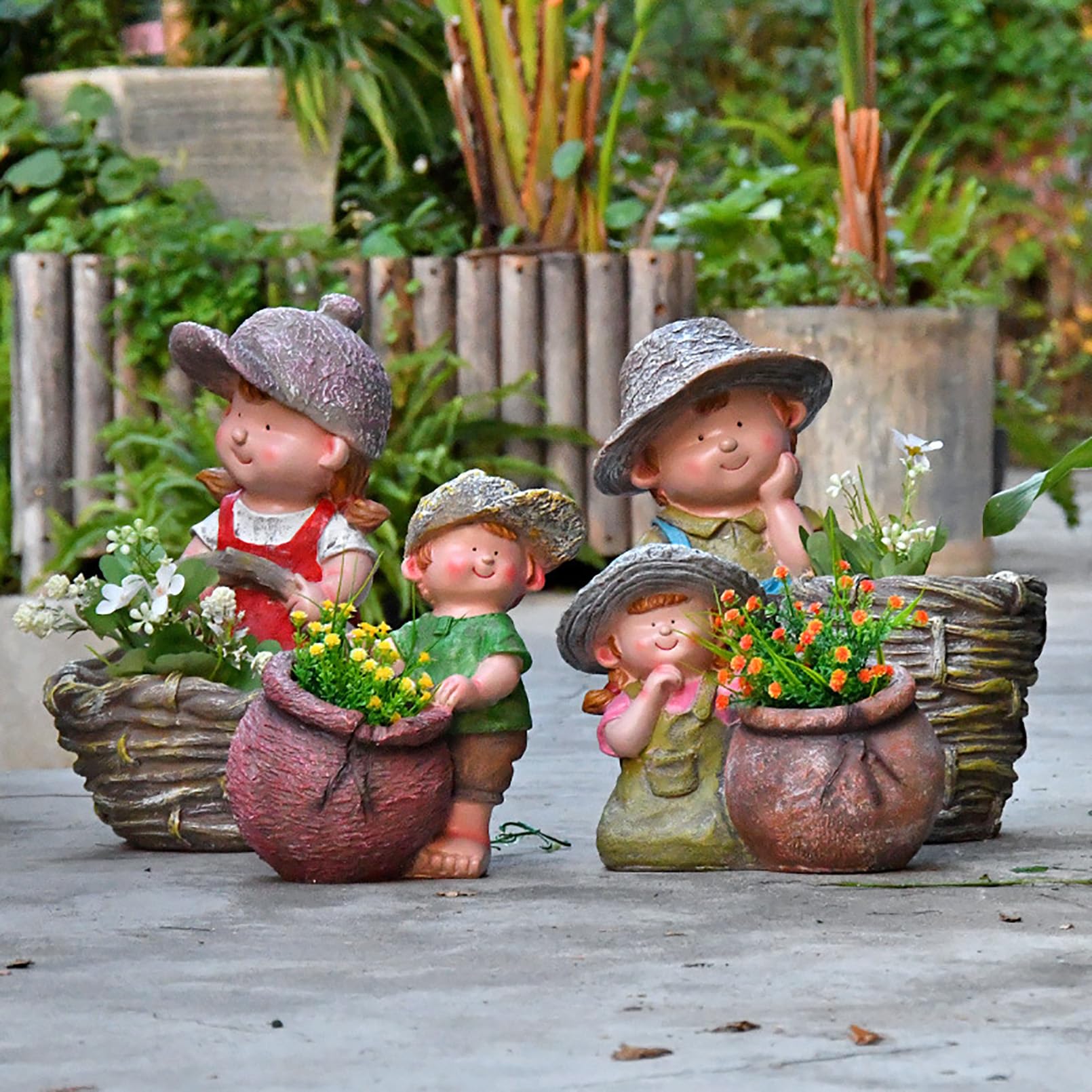 Grande Figura da Giardino con Vaso di Fiori Decorazione da Giardino per Esterni, Simpatico Personaggio dei Cartoni Animati da Statua Figura, Resistente alle intemperie,Verde,28x25x16cm