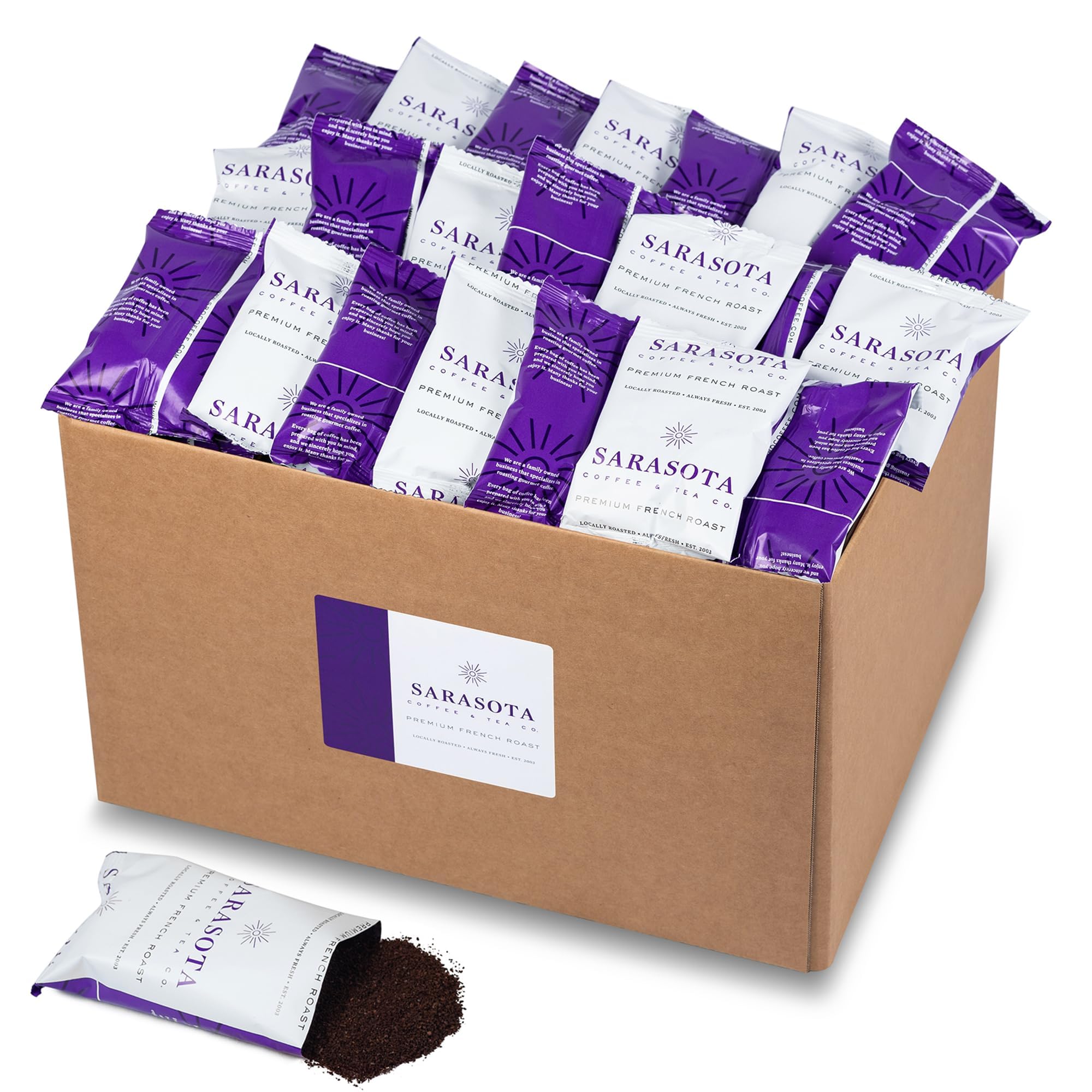 Coffee Packets – Dark Roast Ground, European French Roast | 2oz Bulk Pre-Measured Coffee Packs for 12-Cup Drip Makers, Commercial Fractional Bags |