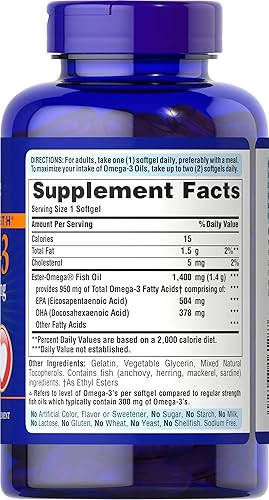 Miniatura 2 de Puritans Pride Aceite de pescado omega-3 de triple resistencia 1360 mg 950 mg de omega-3 activo 120 unidades el embalaje puede variar