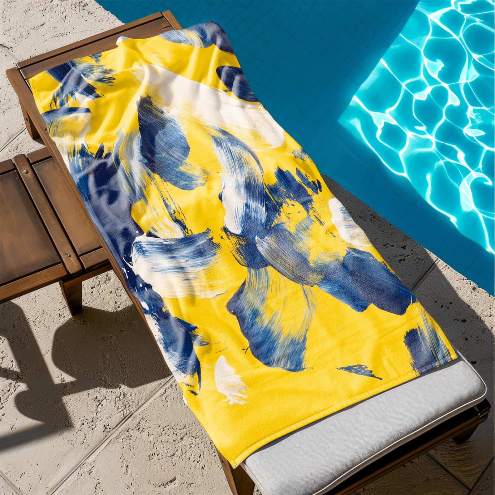 Generico Telo Mare Grande Astratto Giallo Blu | Microfibra Telo Mare Antisabbia Leggero Compatto Asciugatura Rapida Assorbente Per Piscina Bagno Lavabile Fino