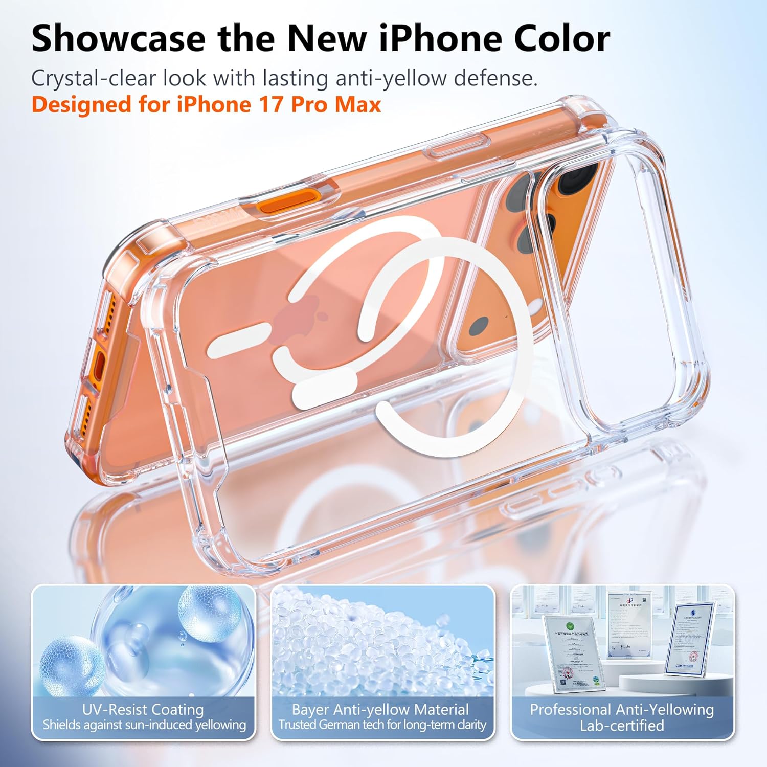 EZ-GLAZ for iPhone 17 Pro Max Case, [Magnetic Series] [Not Yellowing] Military-Grade 4-Corner Shockproof Case, Fits MagSafe, with 2 Pack Privacy Screen Protector & 1 Pack Camera Lens Cover, Clear