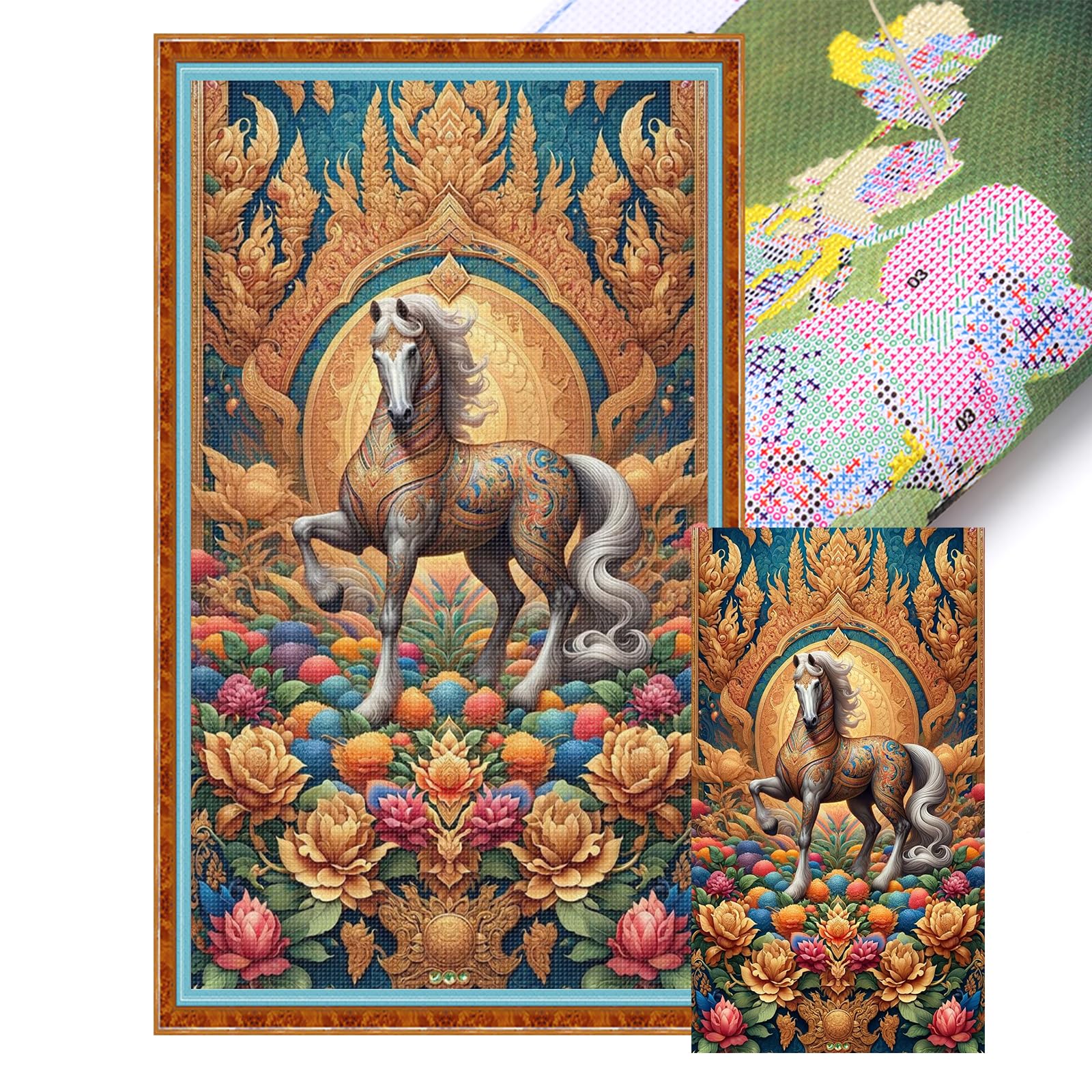 Poetrydraw Horse Full 11Ct 3 Strands Diy Stamped Cross Stitch Kits Embroidery Needlepoint Starter Kits Cross Stitch Art And Crafts For Beginners Adults Home Decor Large Size 40X70cm (Horse)