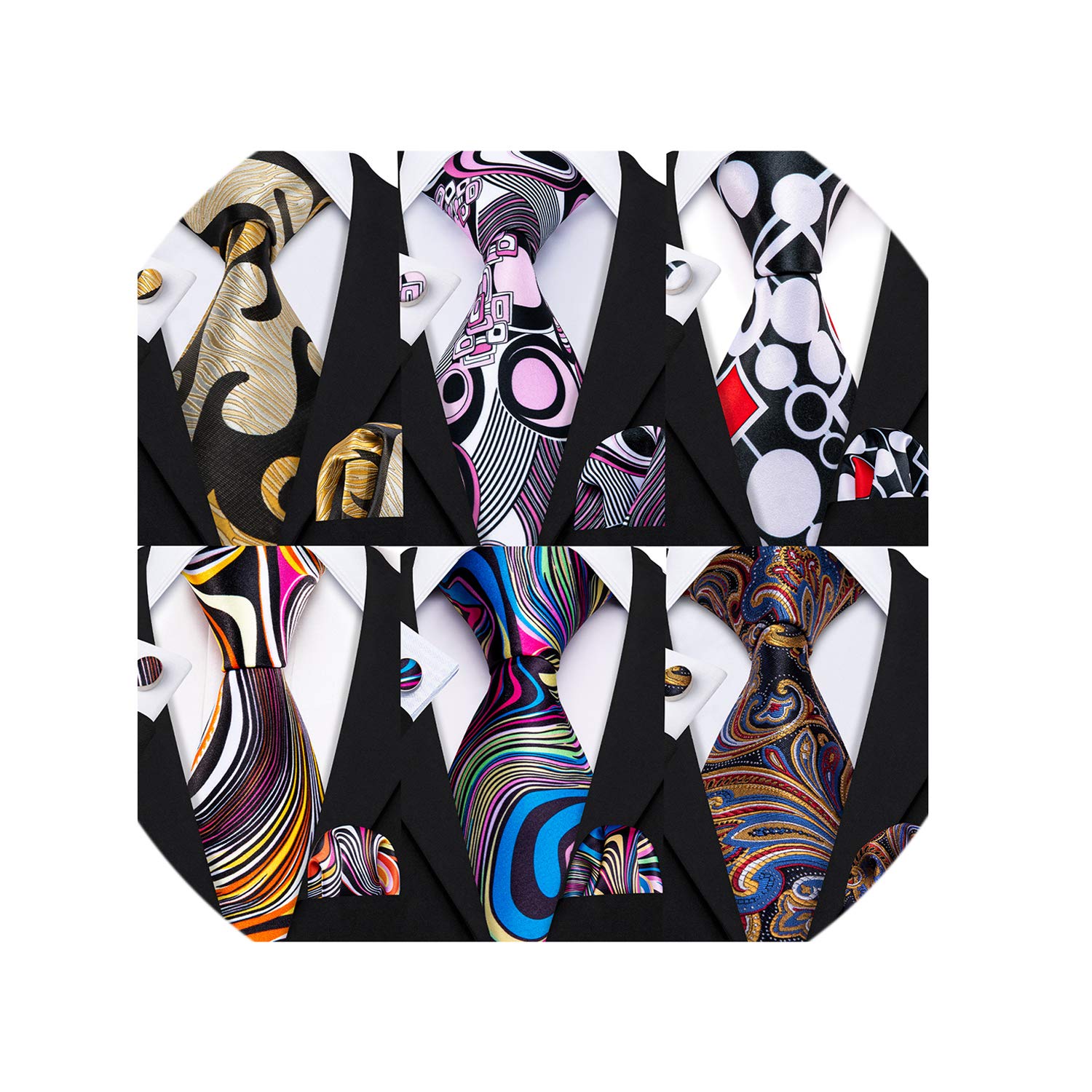 Barry.Wang Men 6PCS Tie Silk Gift Necktie Clip Woven Tie Sets Party