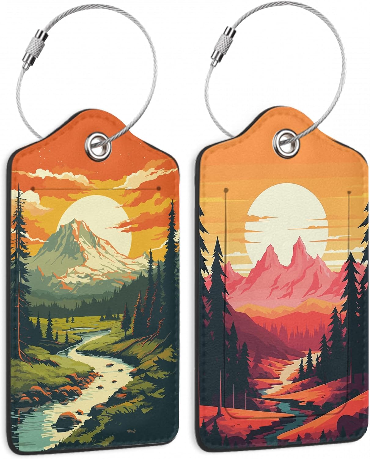 Vintage Mountain 2 Pack Luggage Tag for Suitcase, Cute Unique Leather Bag Tags Identifiers Privacy Cover ID Label with Durable Steel Loop for Women Men Kids Girls Travel Vintage Mountain 2 Pack Luggage Tag for Suitcase, Cute Unique Leather Bag Tags Identifiers Privacy Cover ID Label with Durable Steel Loop for Women Men Kids Girls Travel