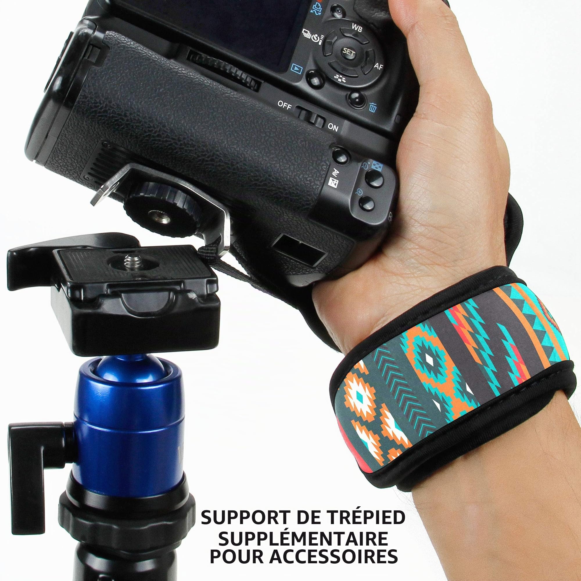 USA Gear Dragonne Grip Poignet Rapide Appareil Photo Reflex et Bridge - Sangle Appareil Photo avec Bracelet en Néoprène Ajustable - Compatible avec Nikon, Canon, Pentax, Panasonic Lumix et Plus-Bohème