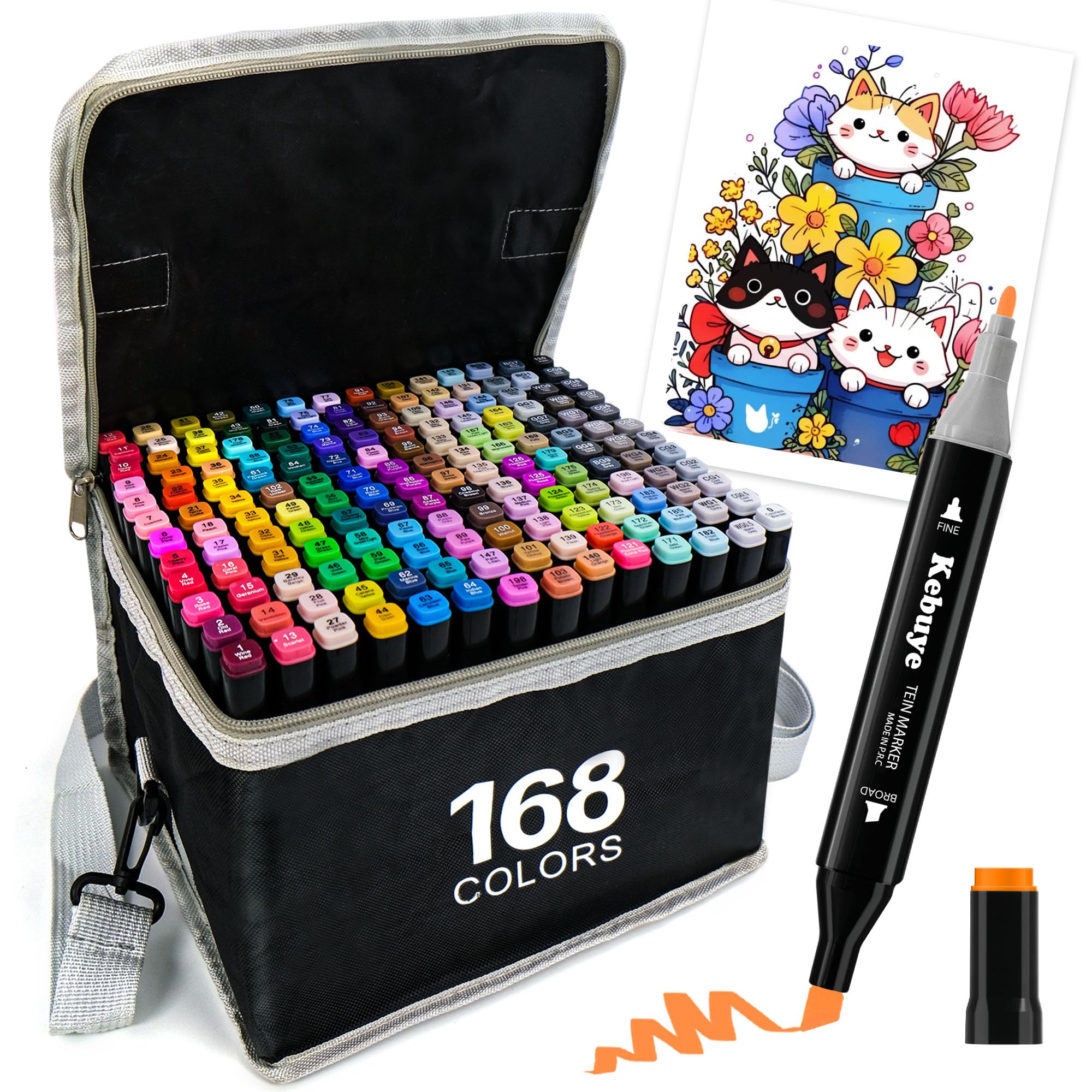 Kebuye Alkohol Marker Stifte Set - 168 Farben Marker Filzstifte Twin Tip Alkoholmarker mit Tragetasche für Künstler, Kinder, Erwachsene, Malen, Skizzieren, Manga, Design