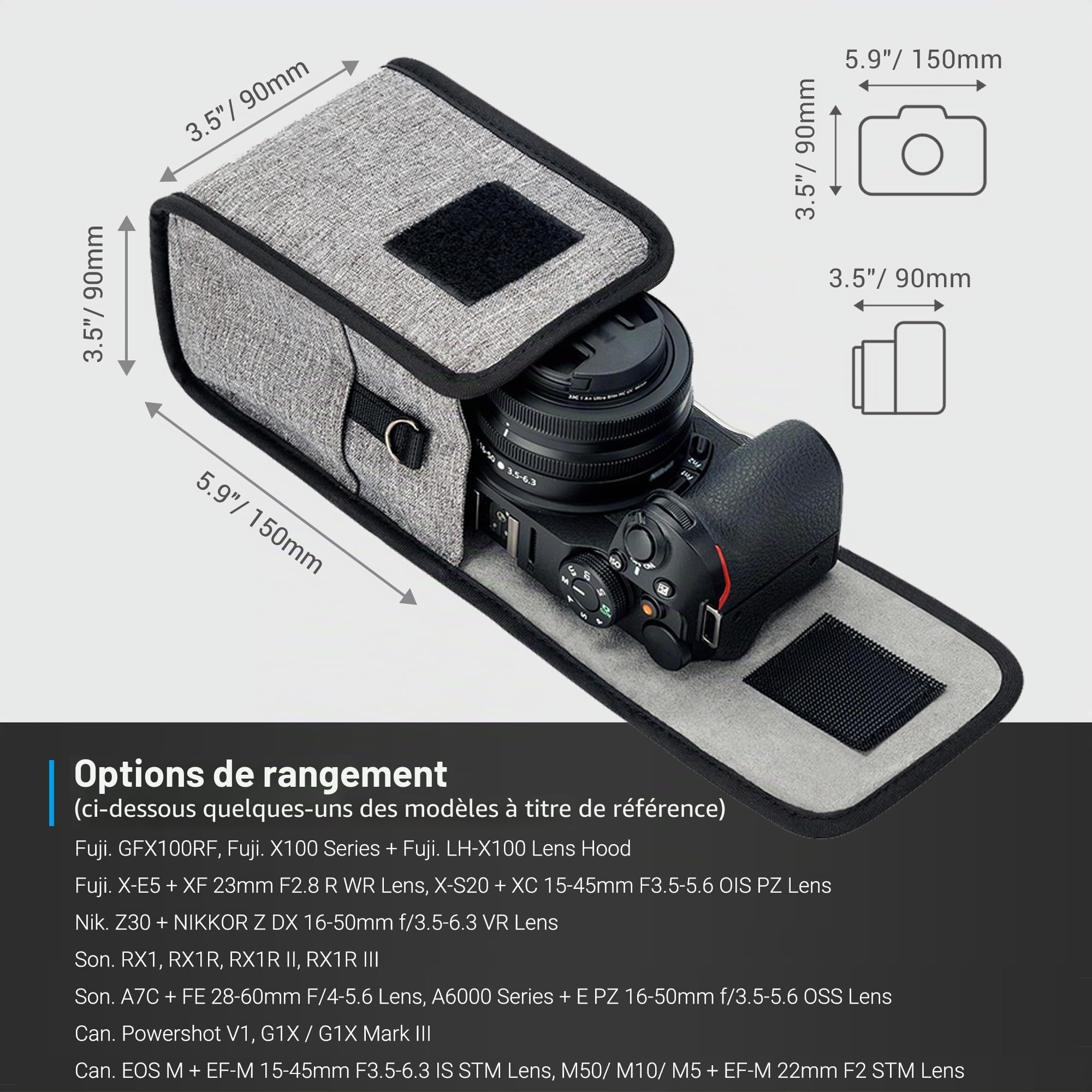 KIWIFOTOS Sac à Bandoulière Compact pour Caméra, Sac de Voyage, Sac à Bandoulière pour Appareil Photo Reflex/sans Miroir et Objectif pour Canon, Nikon, Sony, Fujifilm, Ricoh, avec Bandoulière (Gris)