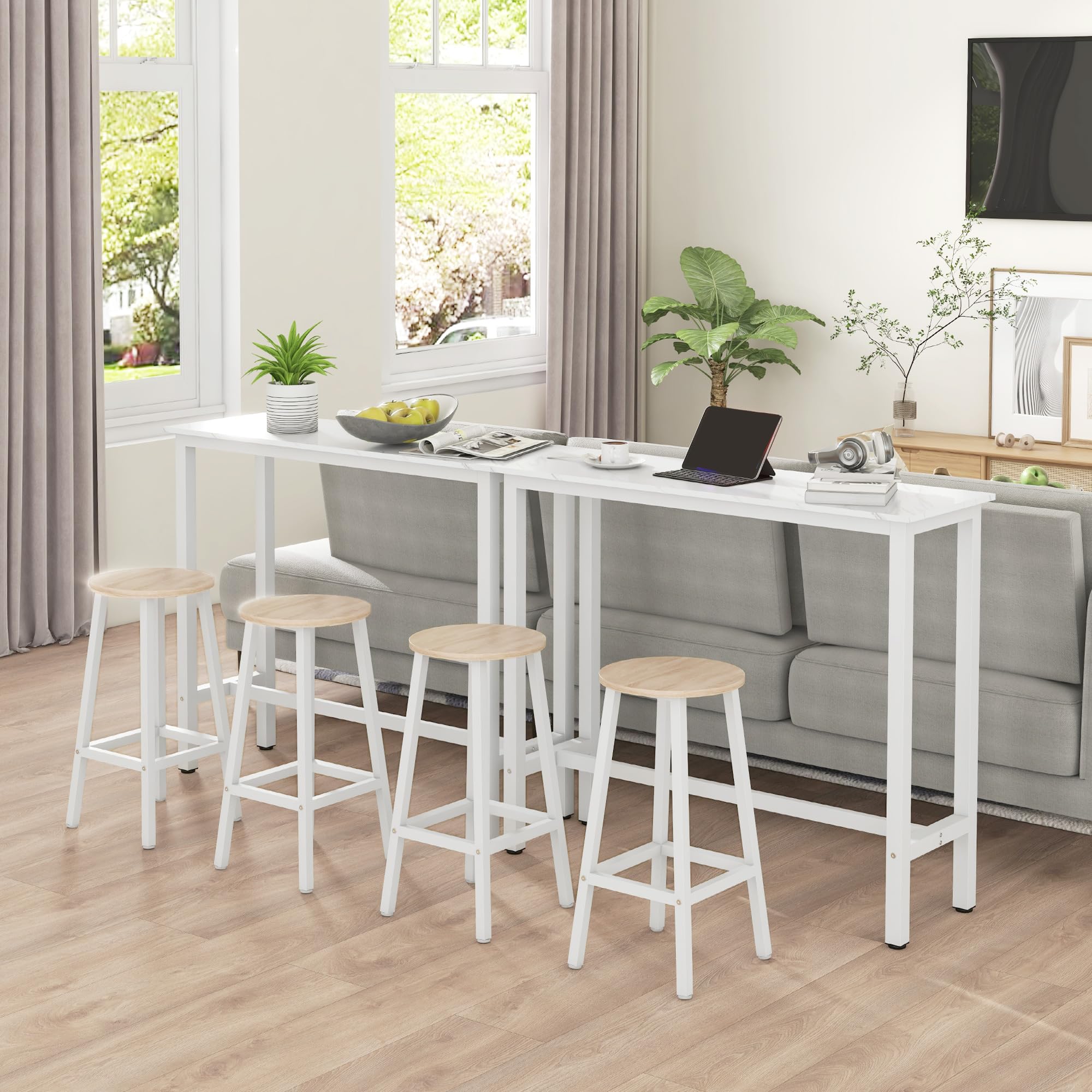 HOMCOM Mesa de Bar Mesa Alta con Encimera de Melamina Efecto Marmoleado y Patas de Acero Estilo Moderno para Cocina Cafetería Comedor 120x40x100 cm Blanco