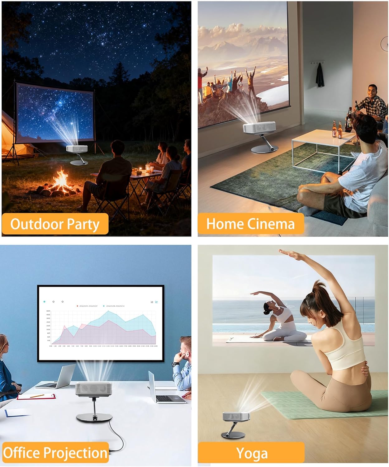 Foldable Stand For Projector - Foldable Table Projector Mount with 1/4" Thread, Height Adjustable, 360° Rotation Perfect Portable Aluminum Alloy Stand For Movie Nights And More, White