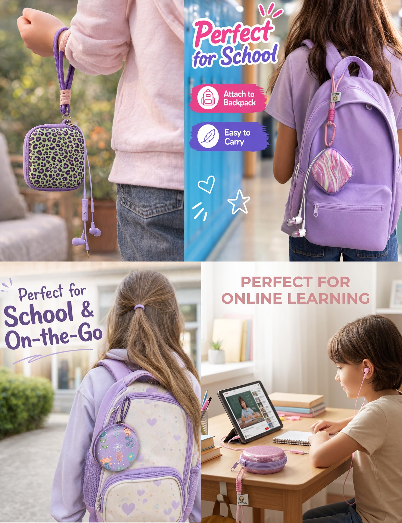 Ohrhörer-Set mit Hülle für Kinder für die Schule, kabelgebundene Kopfhörer mit Hülle und kleinen Ohrstöpseln, ästhetische Ohrstöpsel mit niedlicher Hülle, Kopfhörer für Handy und PC, Laptop