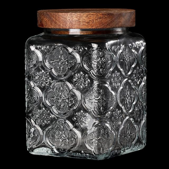 Storage Container Jar 750ML Glass Storage Jars Food Jar with Wooden Lid for Coffee Bean Cookie Rice Sugar Flour Nuts