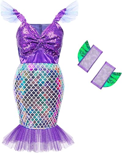 Vista 5 de Jeowoqao Disfraz de princesa de sirena, ropa de juego de simulación para niñas, regalo de 13 piezas, disfraz de princesa para niñas pequeñas de 3
