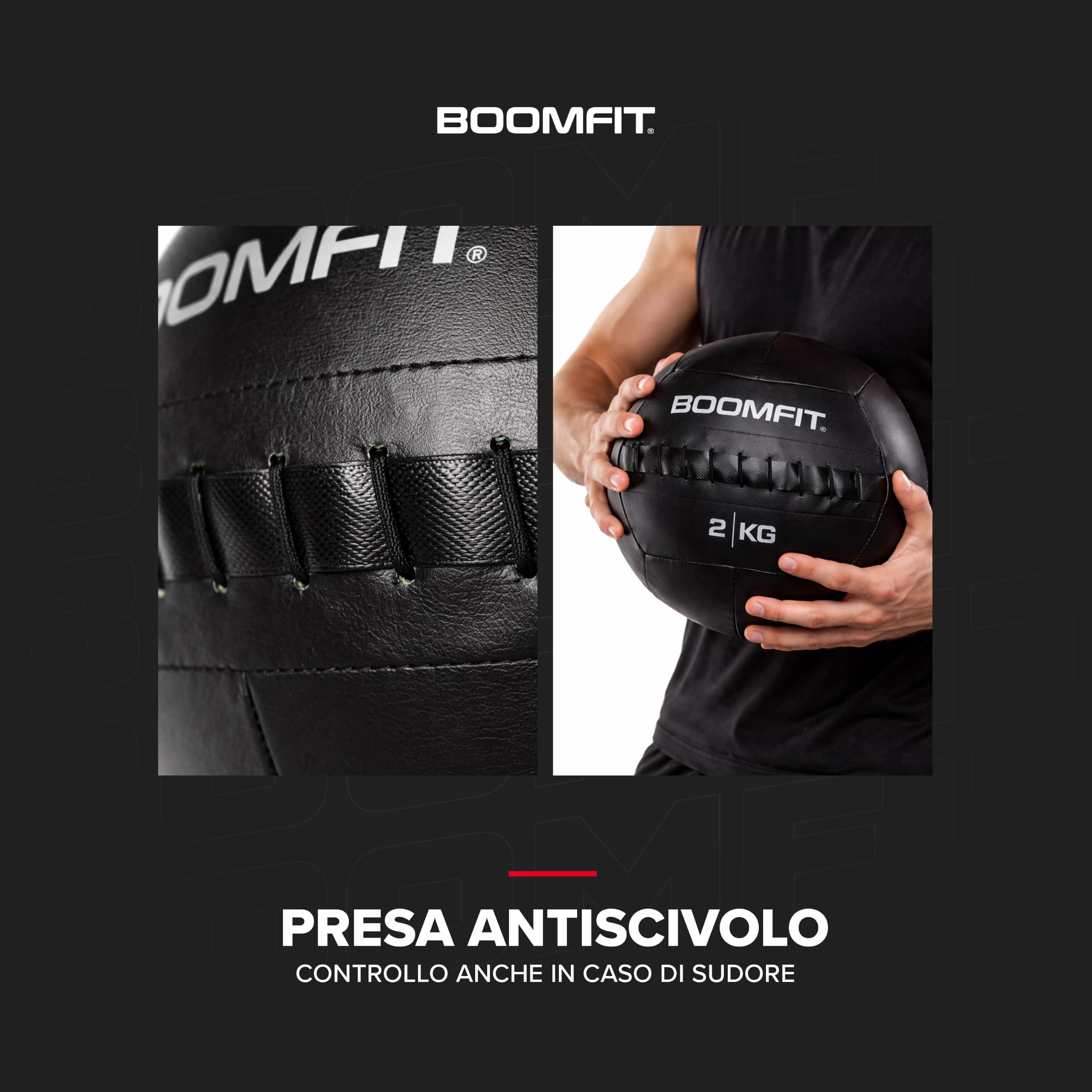 BOOMFIT Wall Ball 2-15kg | Palla Medica per Crossfit e Allenamento Funzionale | Pelle Sintetica Antiscivolo per WOD e HIIT | Attrezzatura Palestra Casa Professionale | Diametro 35cm
