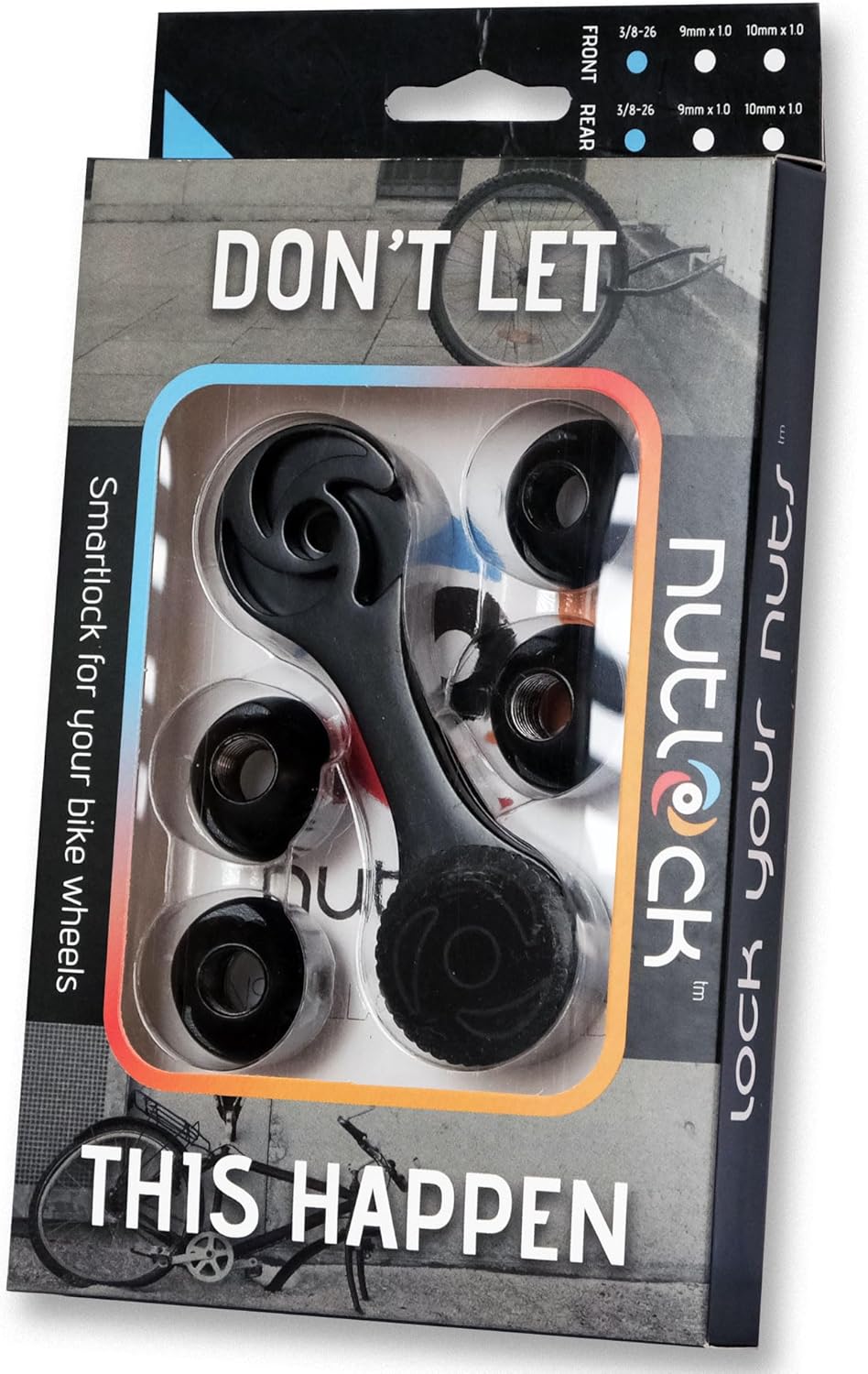 NutLock Bike Wheel Locks Front and Rear Security Axle Nut and Wrench