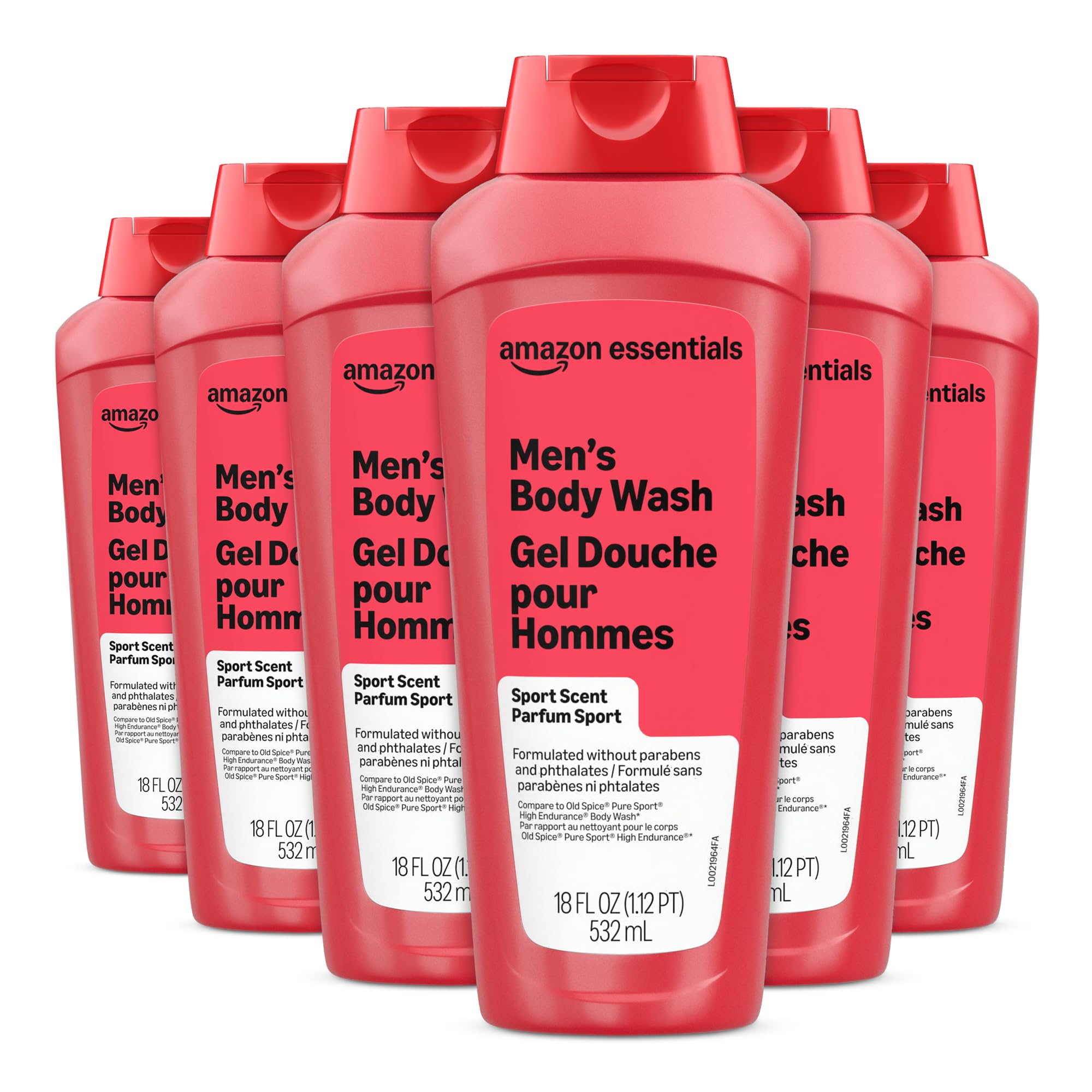 Amazon Essentials Mens Soap Body Wash, Sport Scent, 18 Fluid Ounce, Pack of 6 (Previously Amazon Basics)