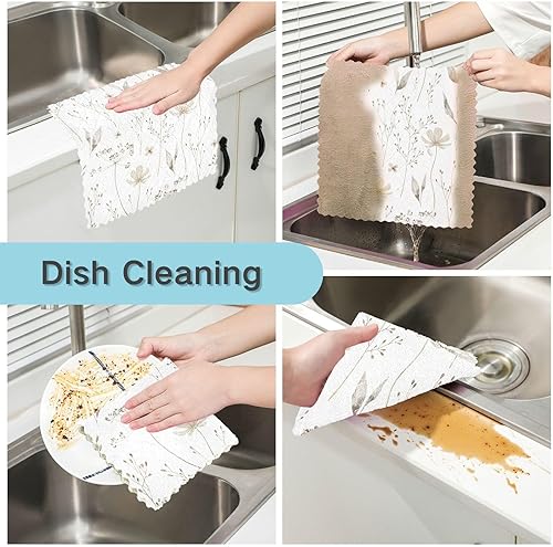 Miniatura 2 de Wildflowers Leafs Soft Decor Kitchen Towel Microfiber Fast Drying Set of 6 Rags for Countertop Sink