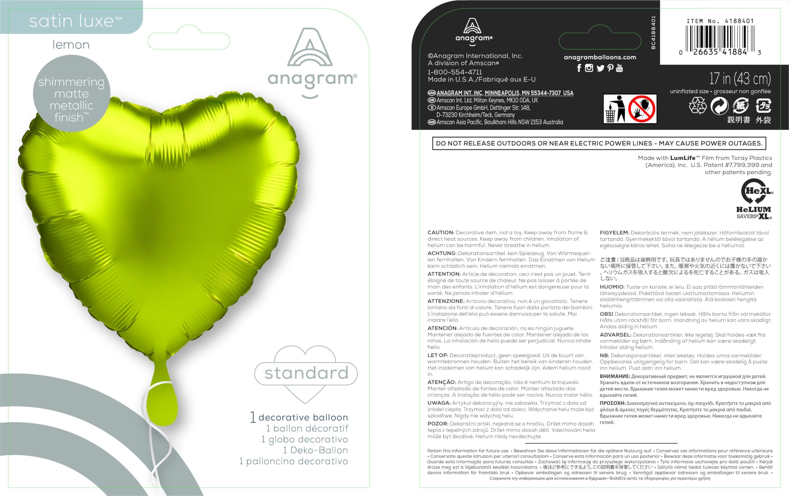 amscan 4188401 SD-H: Satin Lemon Heart