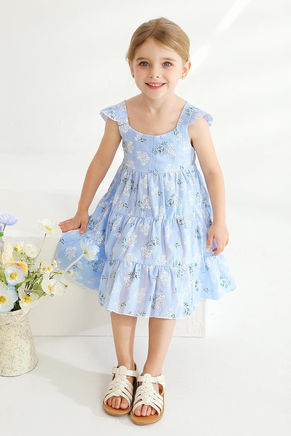 YOUNGER TREE Toddler Baby Girls Dress Summer Ruffle Sleeve Halter Casual Kids Beach Sundress - Image 2