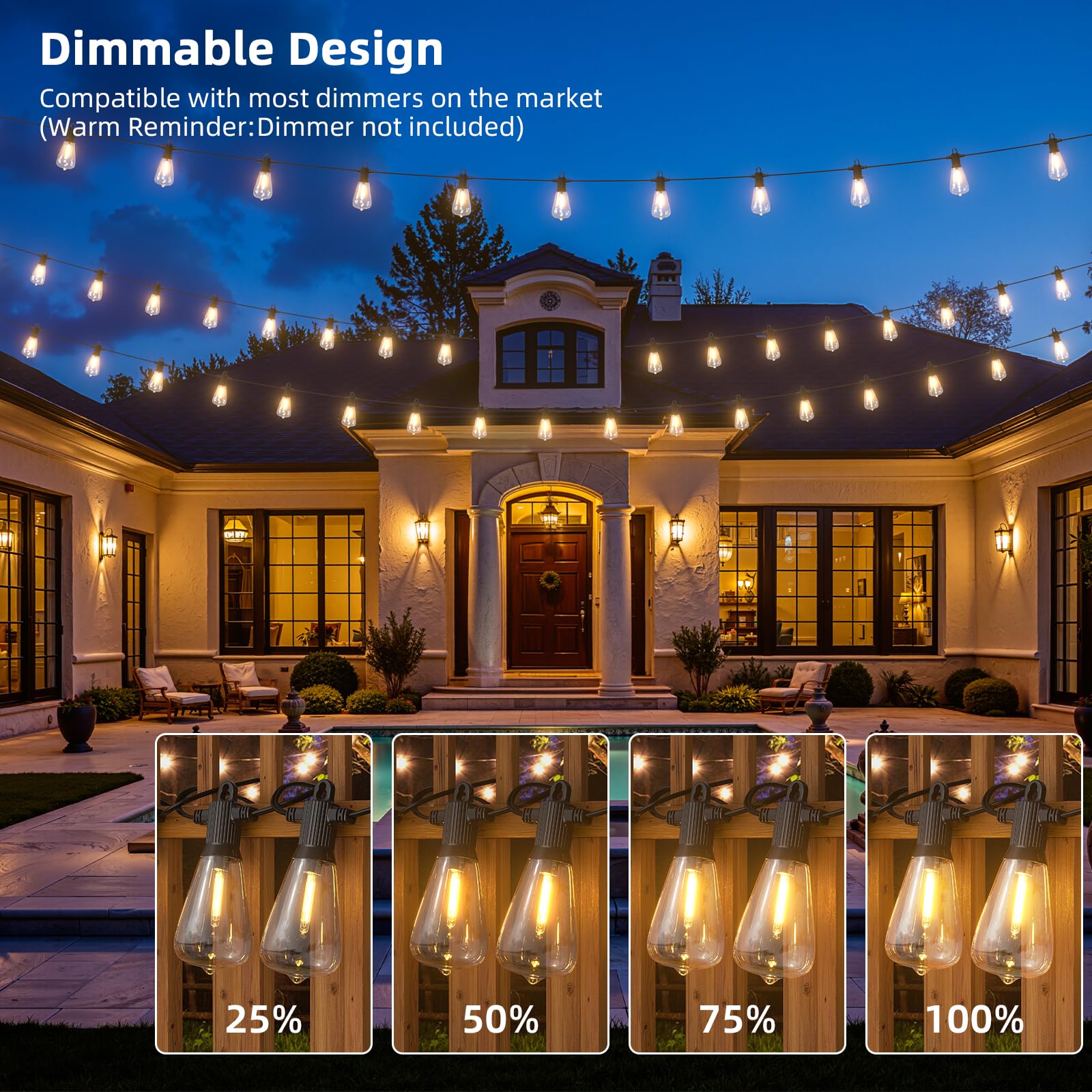 Guirnalda de Luces para Exterior 15M×2-30M FOOMAN Serie de Luces LED Vintage con ST38 50+4 Bombillas, Cadena de Luces Conectable IP65 Impermeable para Jardin Fiesta Patio Boda