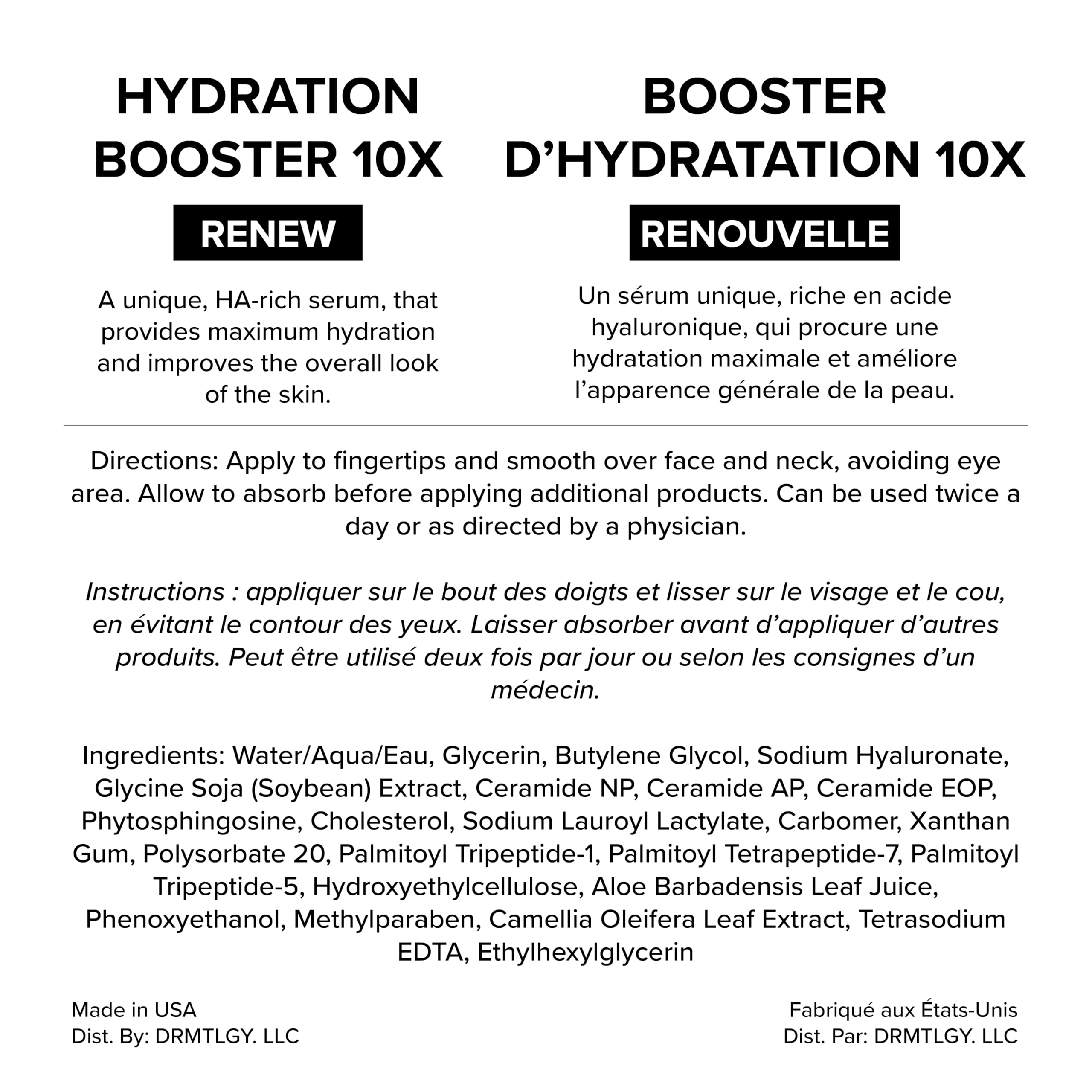 DRMTLGY Hydration Booster 10X – Hyaluronic Acid Serum for Intense Hydration & Skin Plumping – With Soybean, Green Tea & Aloe – Reduces Fine Lines & Boosts Moisturizer Absorption – 1.8 fl oz