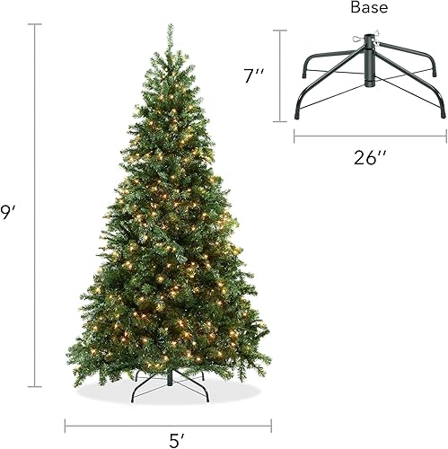 Miniatura 6 de Casafield - Árbol de Navidad artificial de verde pino realista con luces, de 9 pies y con soporte de metal resistente