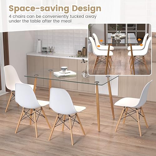Miniatura 7 de Tangkula Juego de 4 mesas de comedor para 4, mesa y sillas de cocina modernas, mesa y sillas de cristal para sala de estar pequeña, cocina