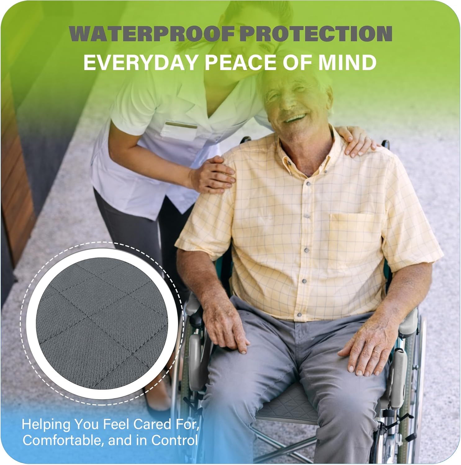 SPRING SEAON Waterproof Chair Pads for Adults & Elder, 22" x 21" Washable Reusable Incontinence Pads, Non-Slip Wheelchair Seat Cover for Bed, Car, Recliner & Protecting Patient Dignity (Gray, 2 Pack)