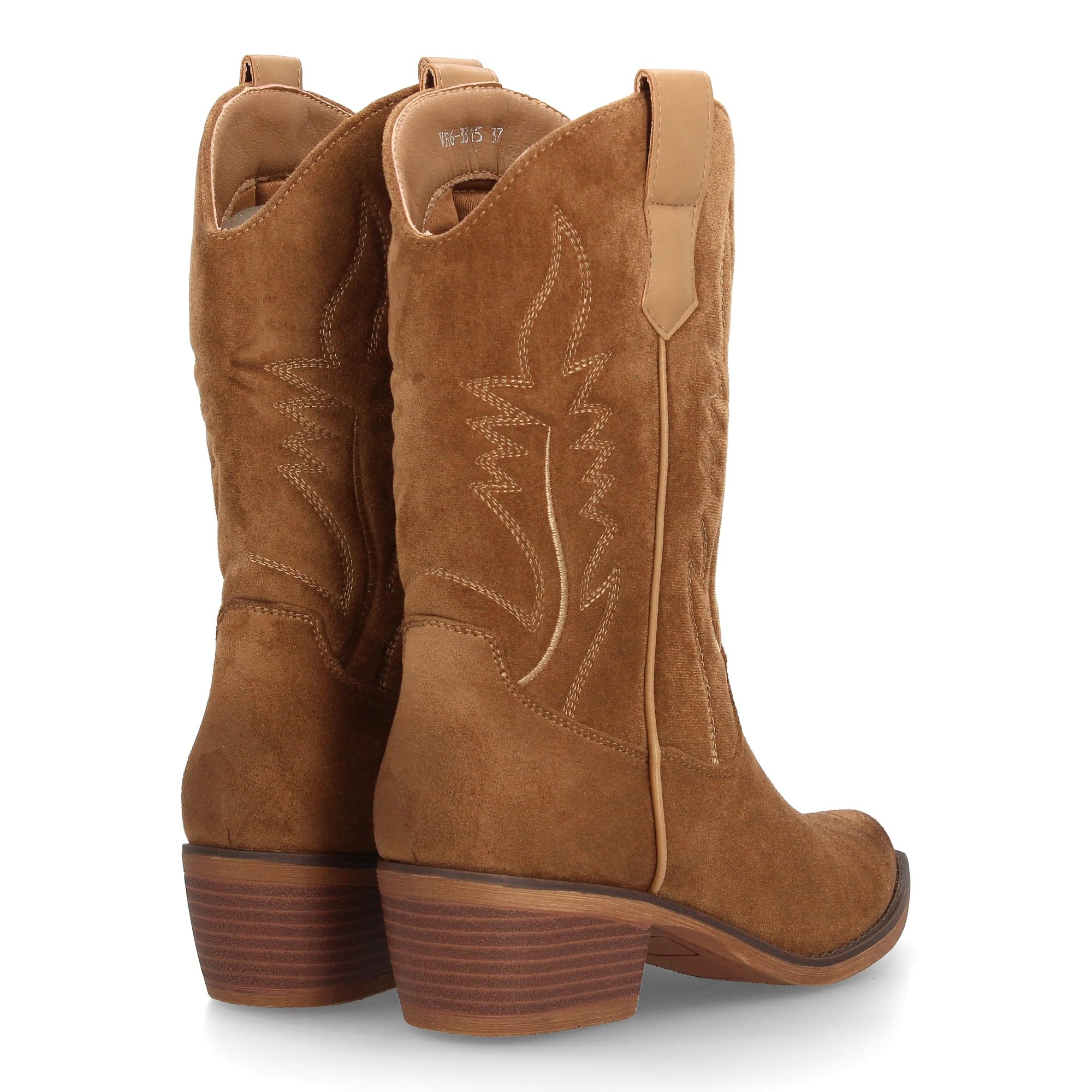 Botas Cowboy de Mujer Estilo Western con Diseno Limpio y Elegante. Cana Alta con Costuras Decorativas y Cierre de Cremallera, Tacon bajo, Ancho y Comodo. Ideal Otono Invierno.