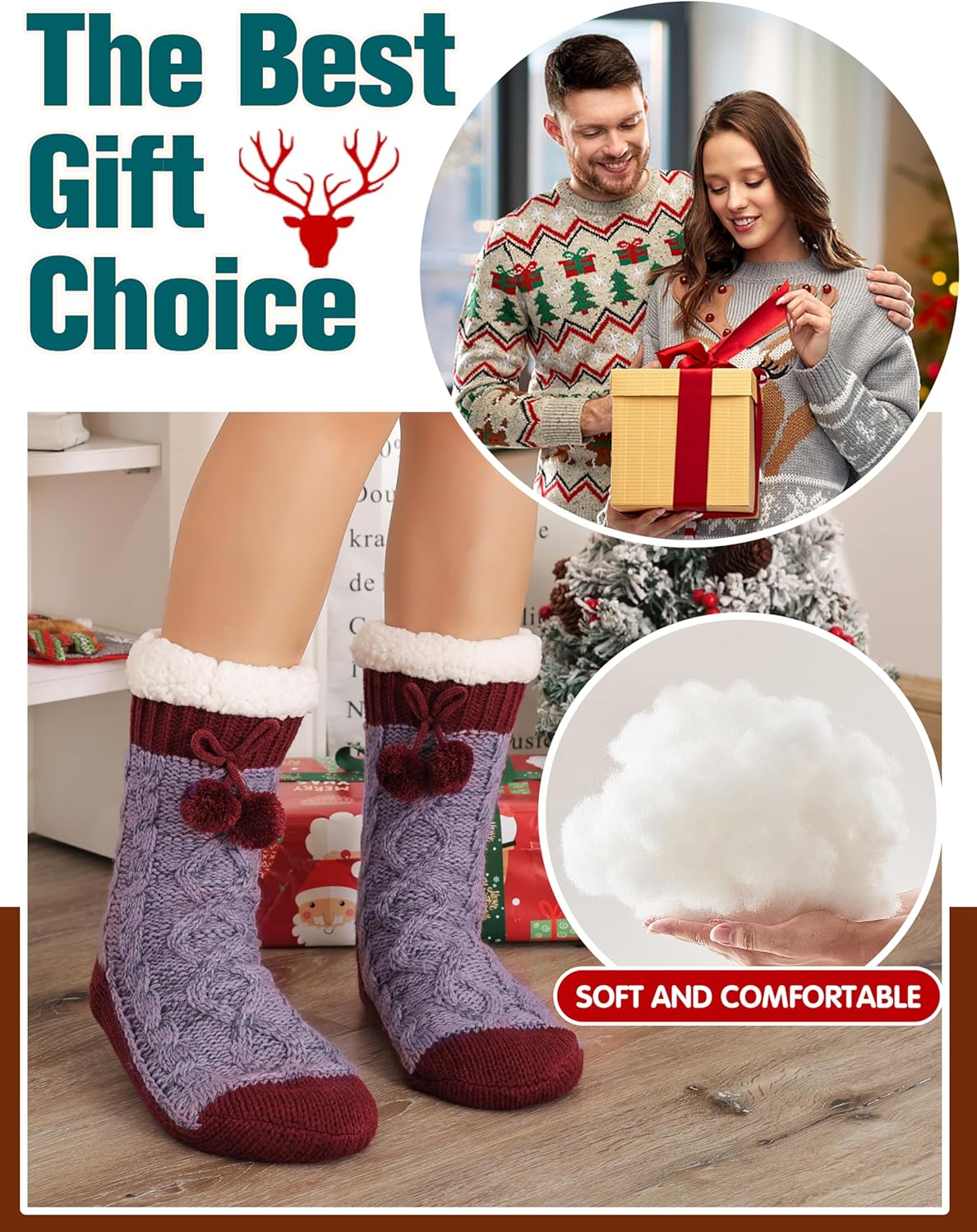 Womens Slipper Fuzzy Grips Socks Fluffy Winter Warm Thick Thermal Cozy Plush Non Slip Cabin Soft Fleece Socks - Image 6