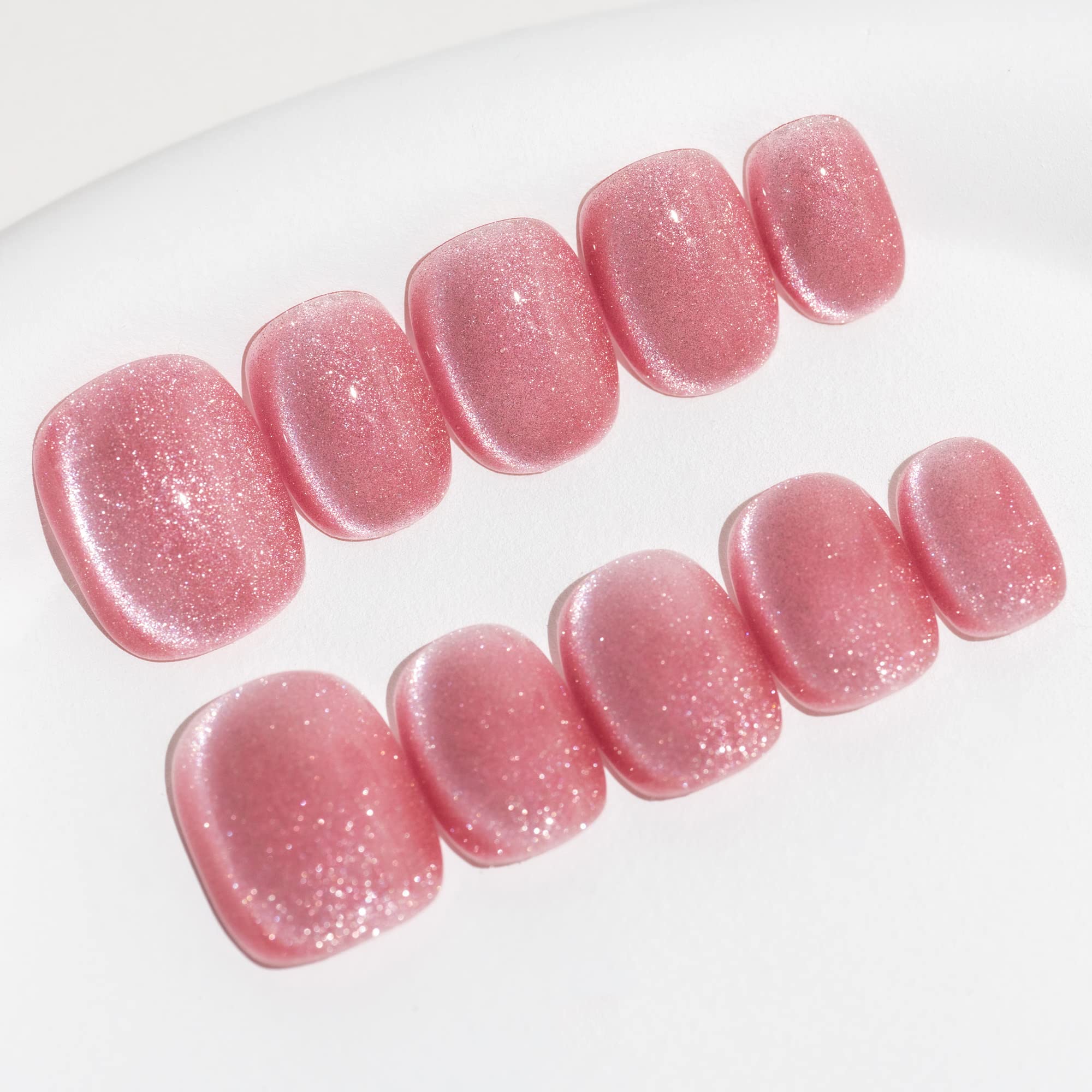 Sun&Beam Nails Handmade Press-on Medium Long Almond Fuchsia Pink Cat Eye Design Charming False Nail Tips 10 Pcs (#124 L) — view 29