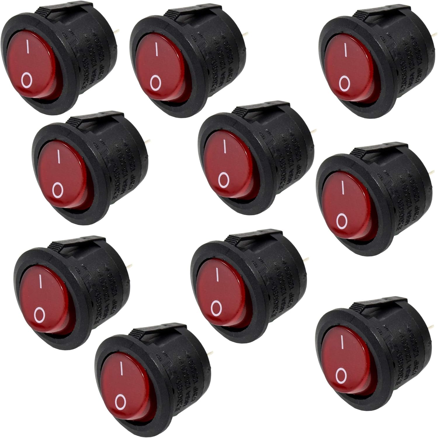 HQRP 10-Pack 2-Pin On Off Round Rocker Power Switch AC 6A 250V, 10A 125V + Coaster