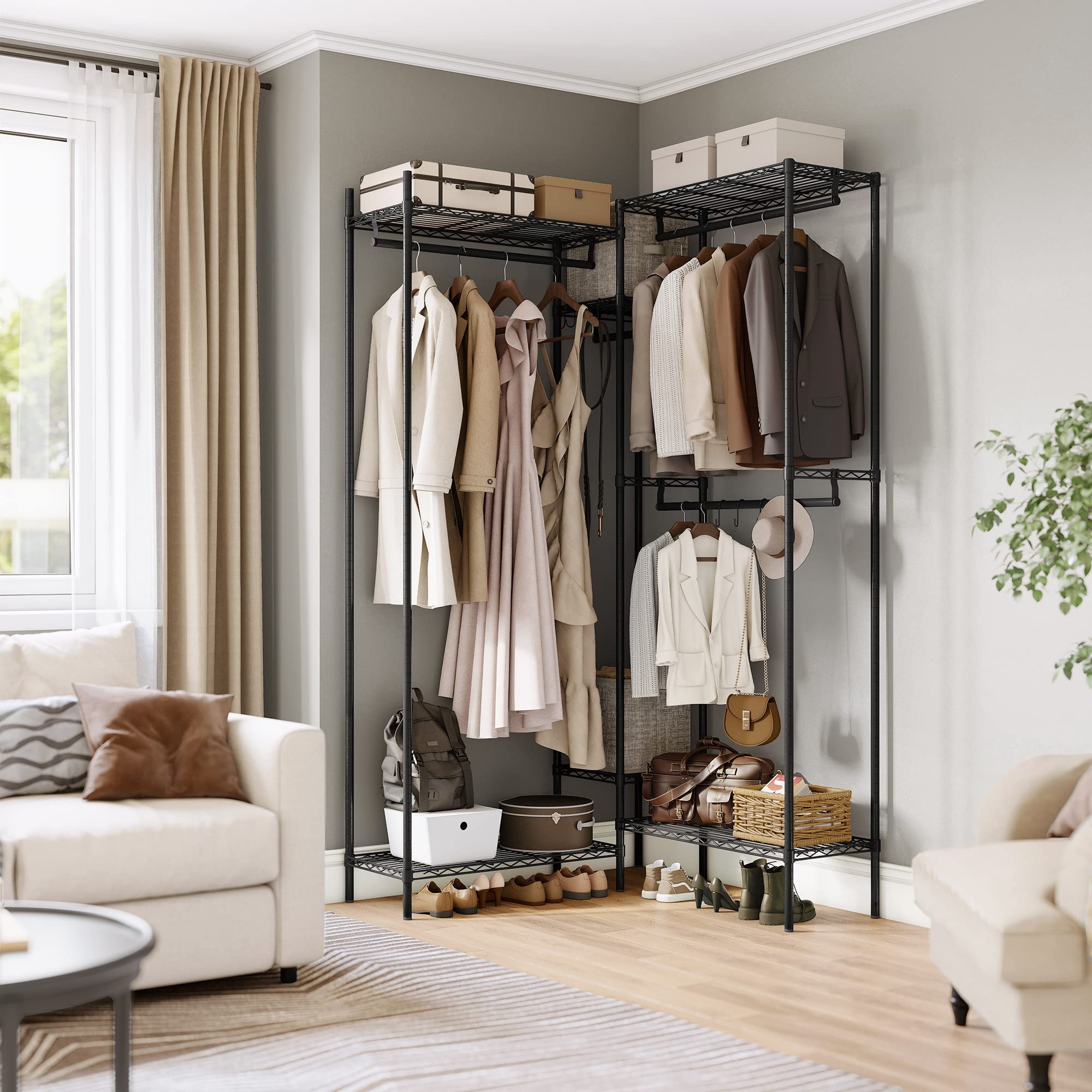 SONGMICS Clothes Rack with Shelves, Garment Rack for Hanging Clothes