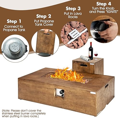 Miniatura 4 de Tangkula Patiojoy - Juego de 2 mesas para fogata de propano para exteriores, 48 pulgadas, rústica, 50,000 BTU, mesa rectangular de gas con mesa