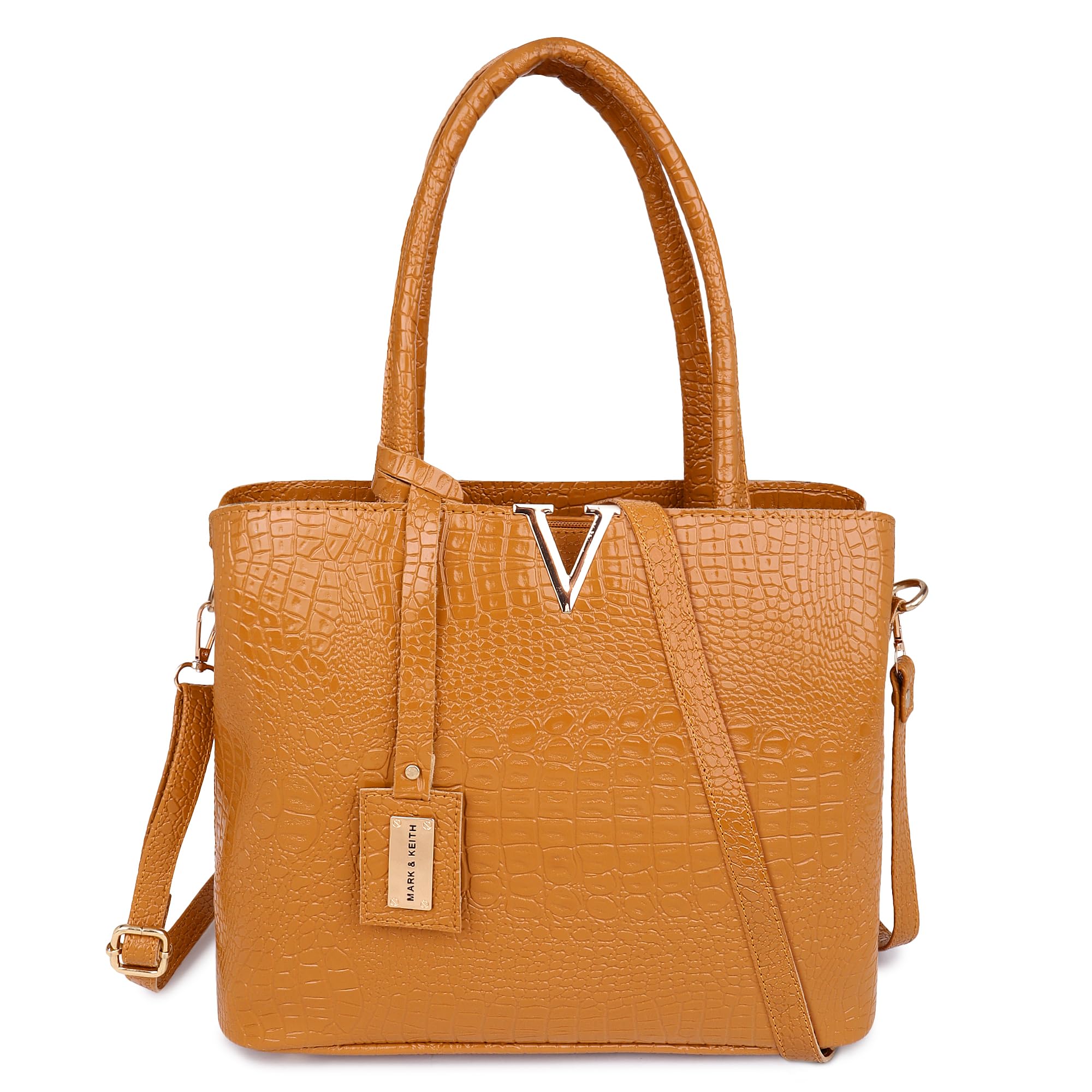 MARK & KEITH Glossy Croc Top Handle Womens Handbag | Shoulder bag with detachable strap | Ladies purse Tote Extra Spacoius (Mustard) (B0CCSGC2X3) Amazon Price History, Amazon Price Tracker