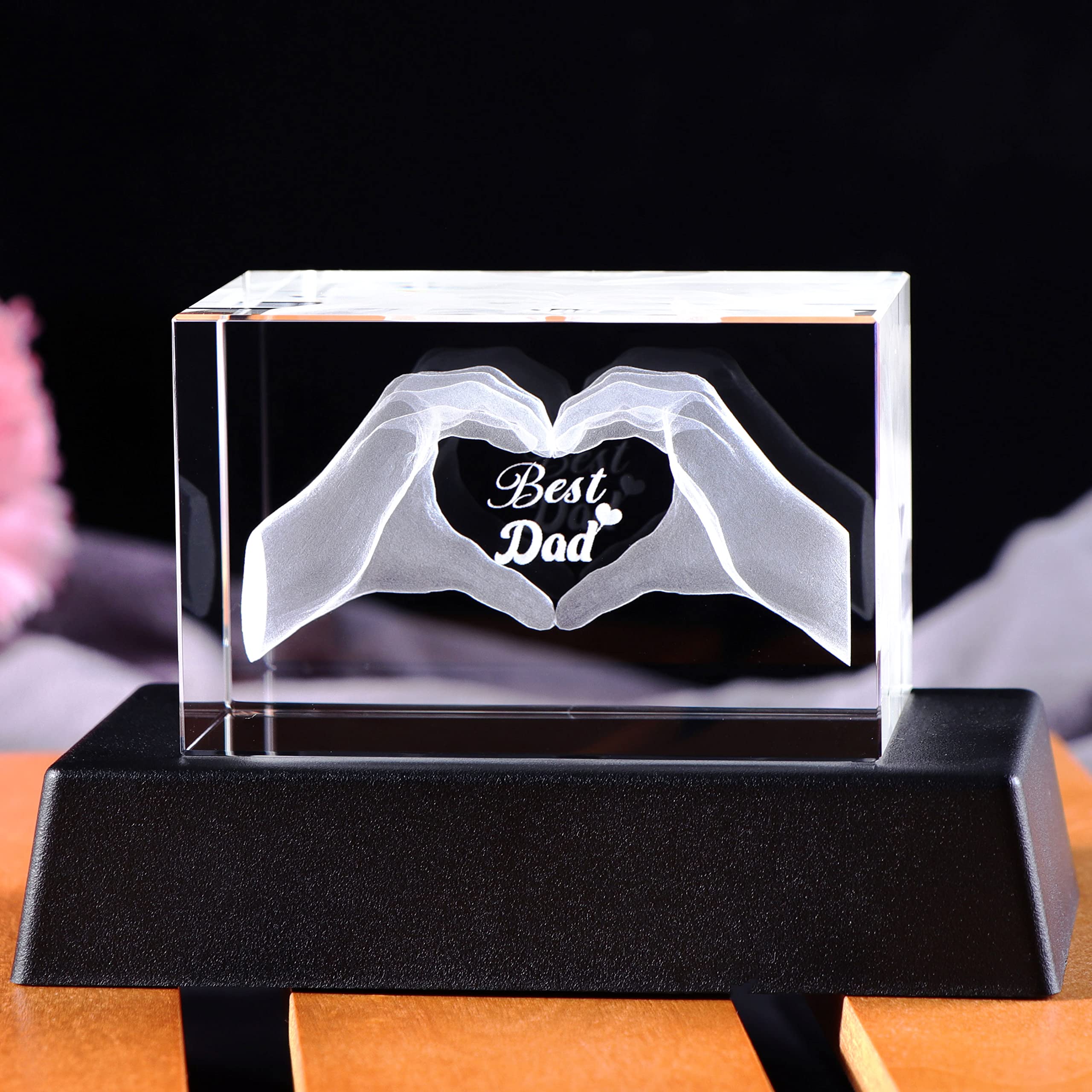 Crystal Birthday Gfits For Dad Engraved 3d Heart In Hands