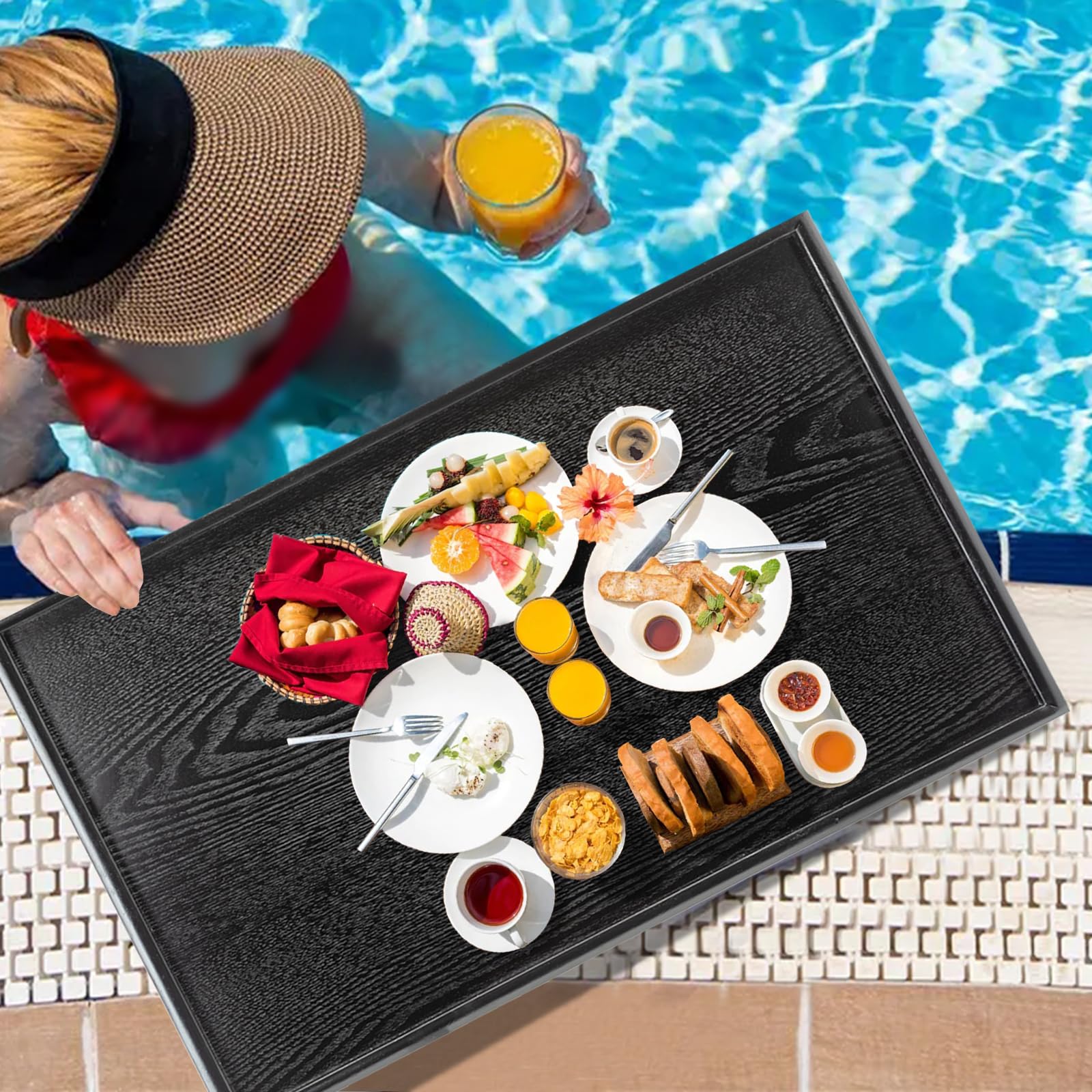 Bandeja extragrande de madera maciza de 32 x 20 pulgadas, bandeja para servir té, mesa de café, aperitivos, comida, cocina, fiesta, bar, servidor, bandeja de desayuno con bordes elevados, bandeja