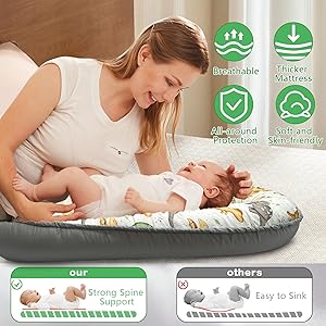 Baby Lounger for Newborn, Baby Nest Cover Breathable and Soft Cotton, Infant Lounger with U-Shaped Safety Bumper for Cozy Comfort Essentials (Dinosuars)