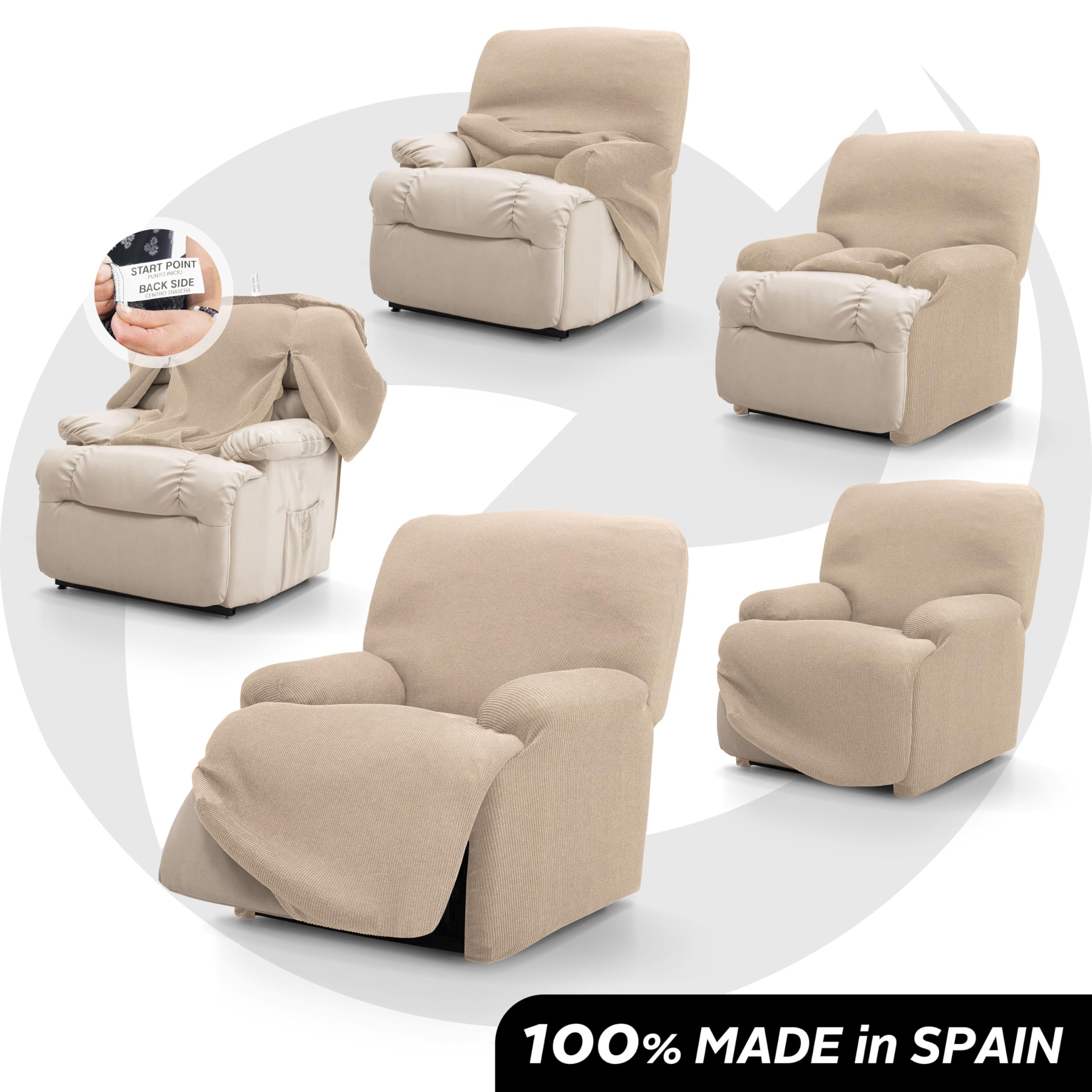 FAVERTI® Funda Elástica Sillón Relax Pies Juntos Reclinable de 70 a 90cm | Modelo Reale | Beige | Funda Sillón Abatible Universal | Protector de Calidad Tejido Jacquard Tacto algodón