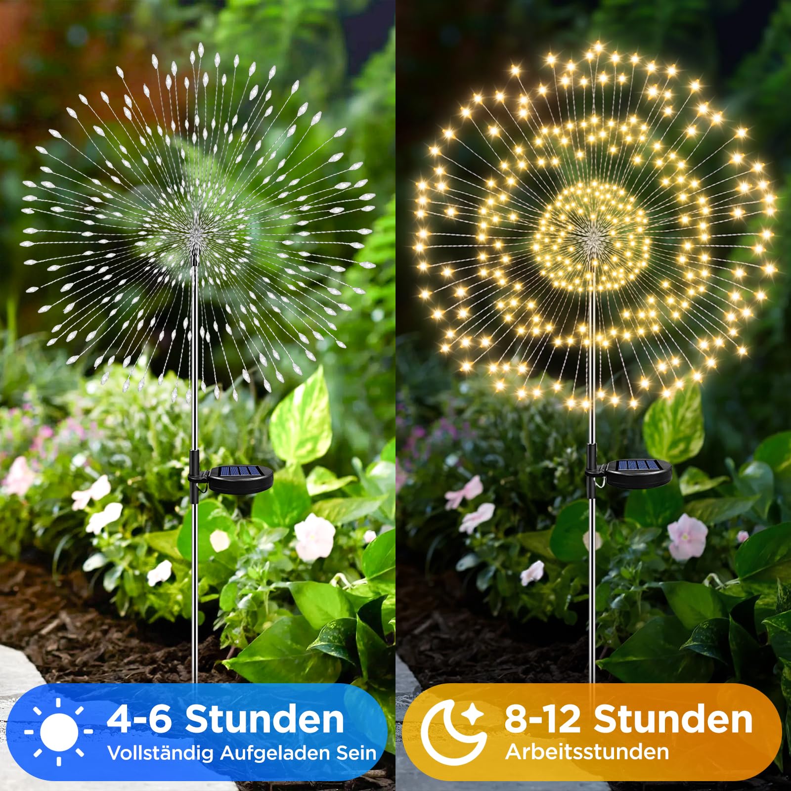 HELESIN Zonnelampen voor buiten, 8 stuks, 2 modi, tuinverlichting, wit