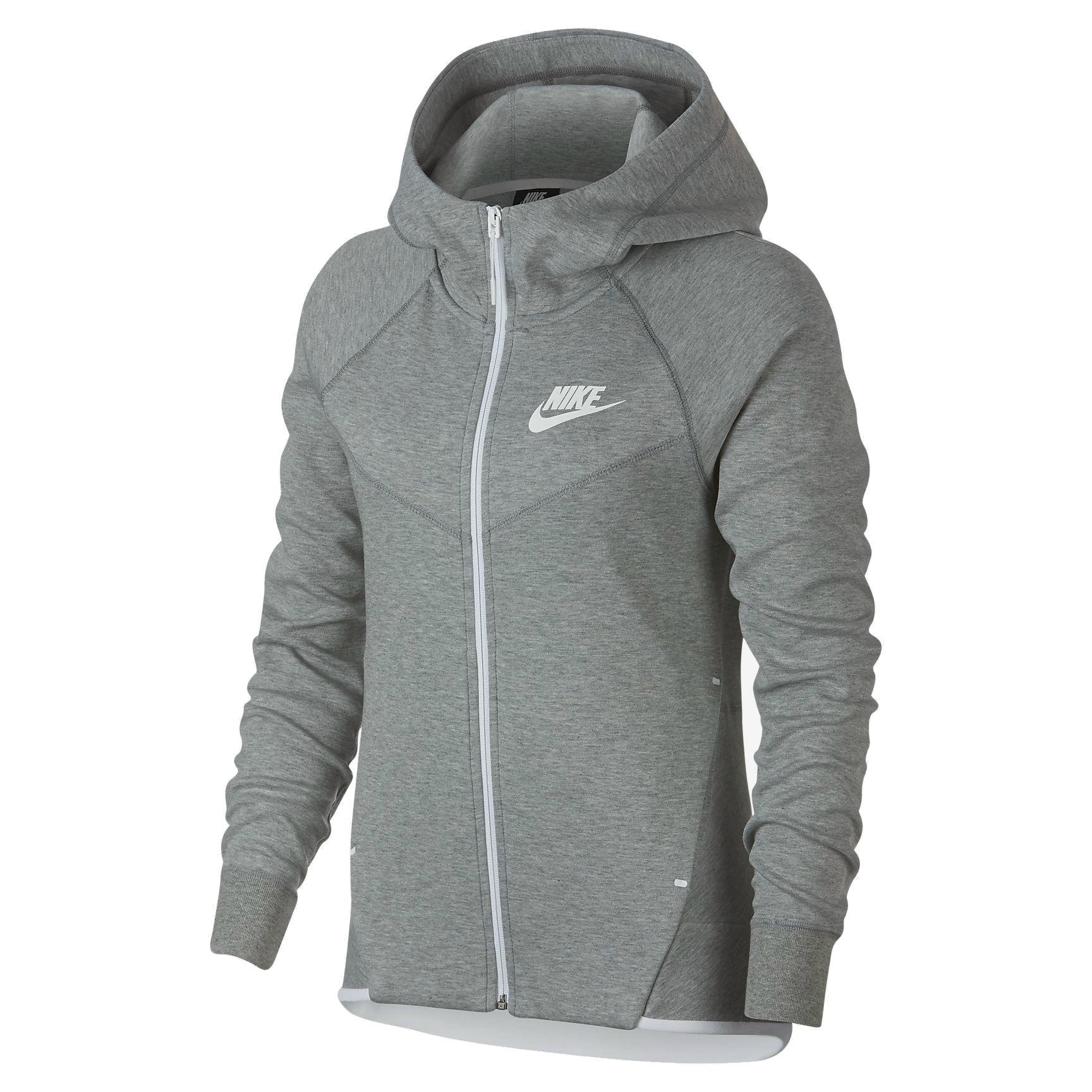 Nike Womens Tech Fleece Full Zip Hoodie Grey Heather/White 930759-063-Size X-Small