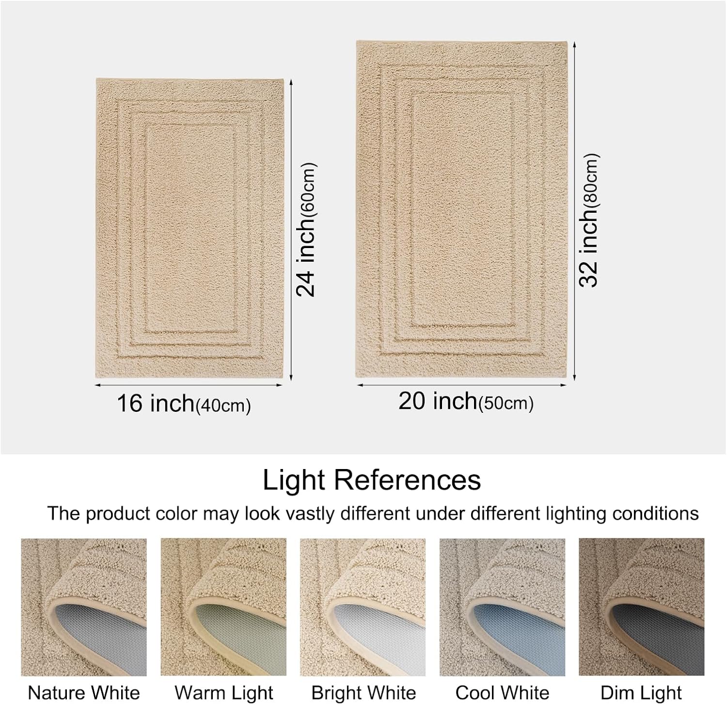 MOSISO Bath Mats for Bathroom, 20" x 32" Non-Slip Plush Shaggy Bath Rugs&6pcs Non-Slip Stickers, Extra Soft and Absorbent Microfiber Washable Bath Mat for Bathroom Floor, Tub and Shower, Khaki