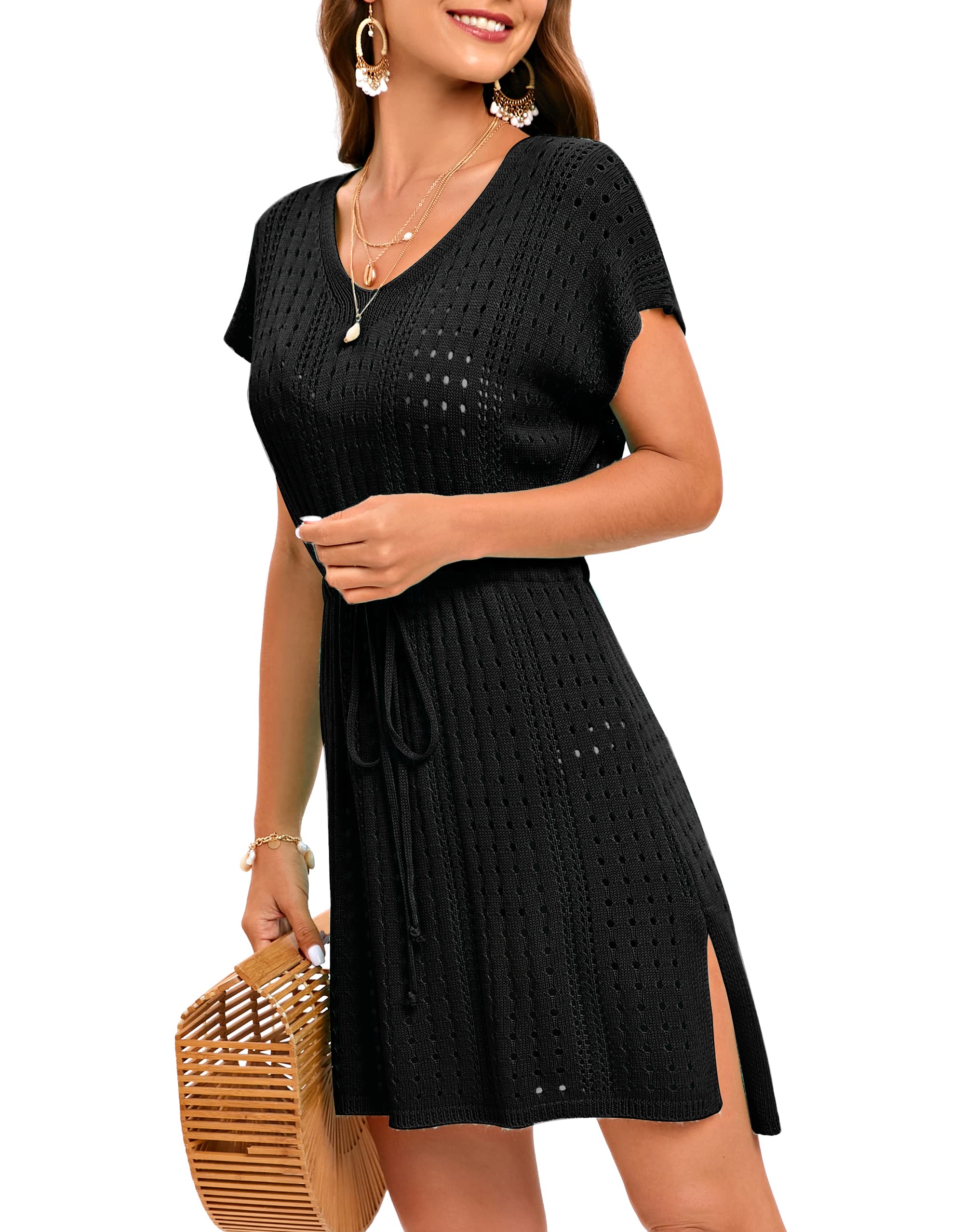 Jhsnjnr Womens Crochet Beach Dresses Tie Waist Swimsuit Coverup Swimwear Bathing Suit Cover Ups