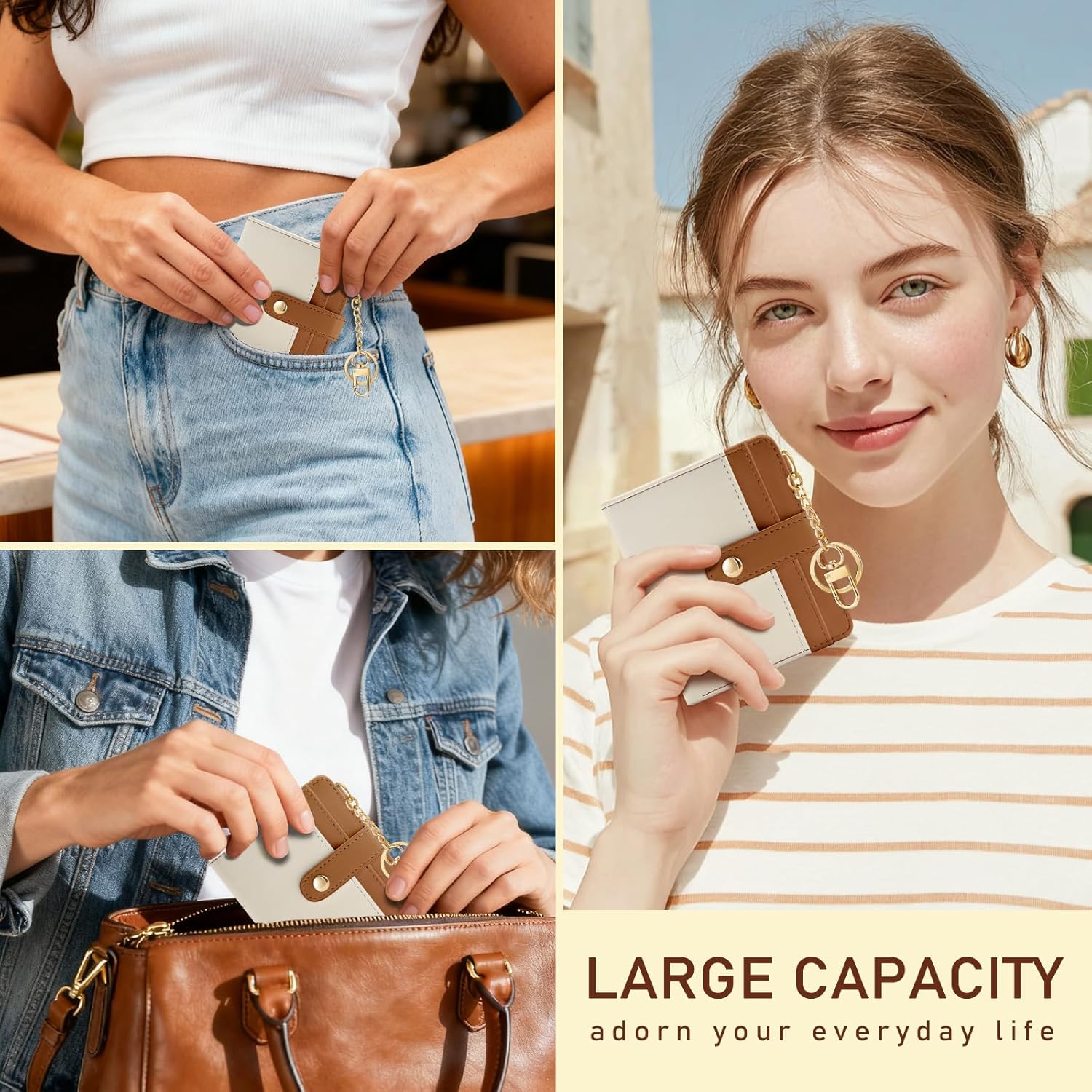 Small Ladies Wallet, Rfid Slim Thin Compact Credit Card Women Wallet, PU Leather Bifold Cash Wallet, Zipper Coin Pocket & ID Window, Female Gifts Beige and Brown - Image 2